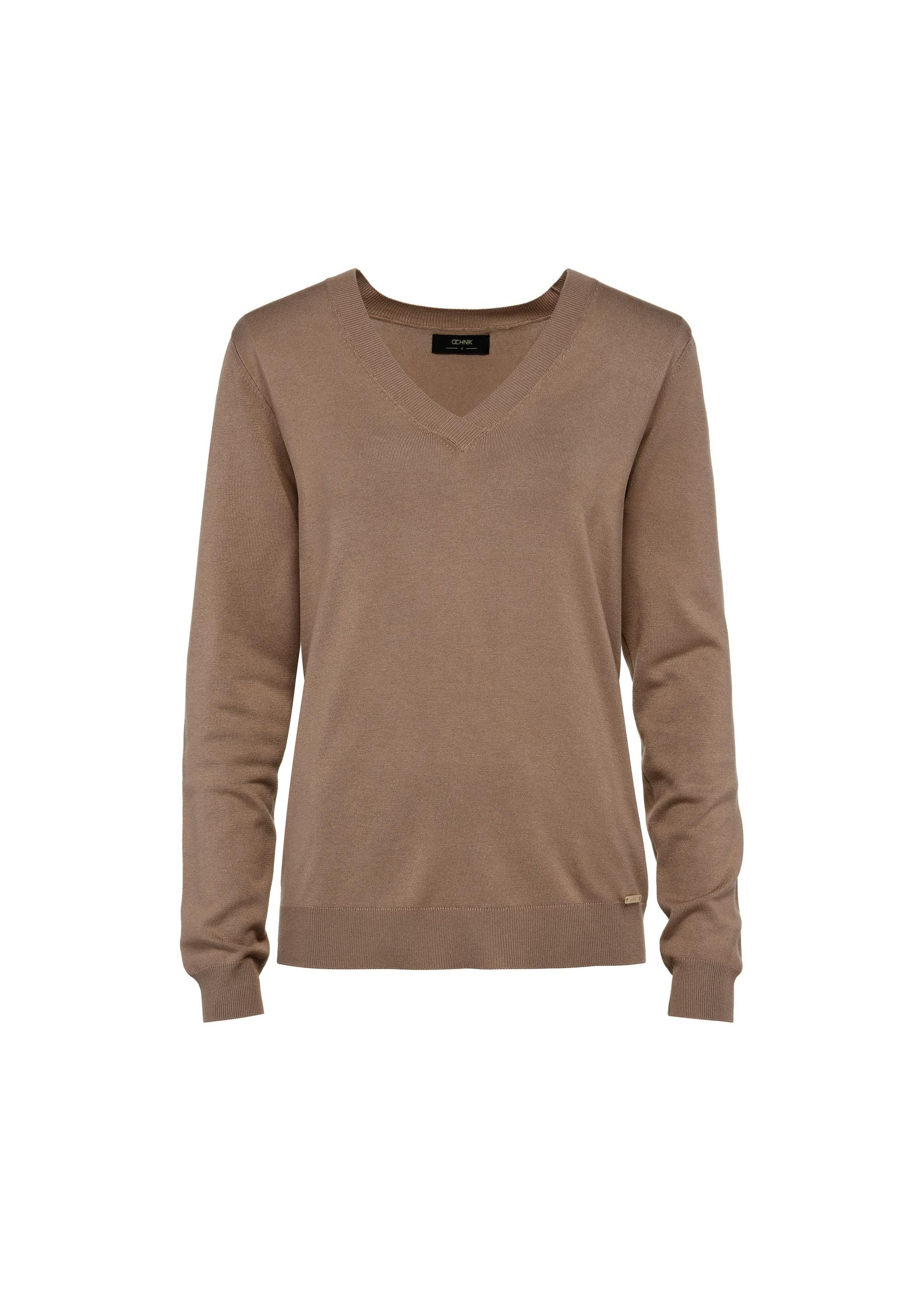 Women's V-neck sweater in camel color SWEDT-0201-83(W25)-04