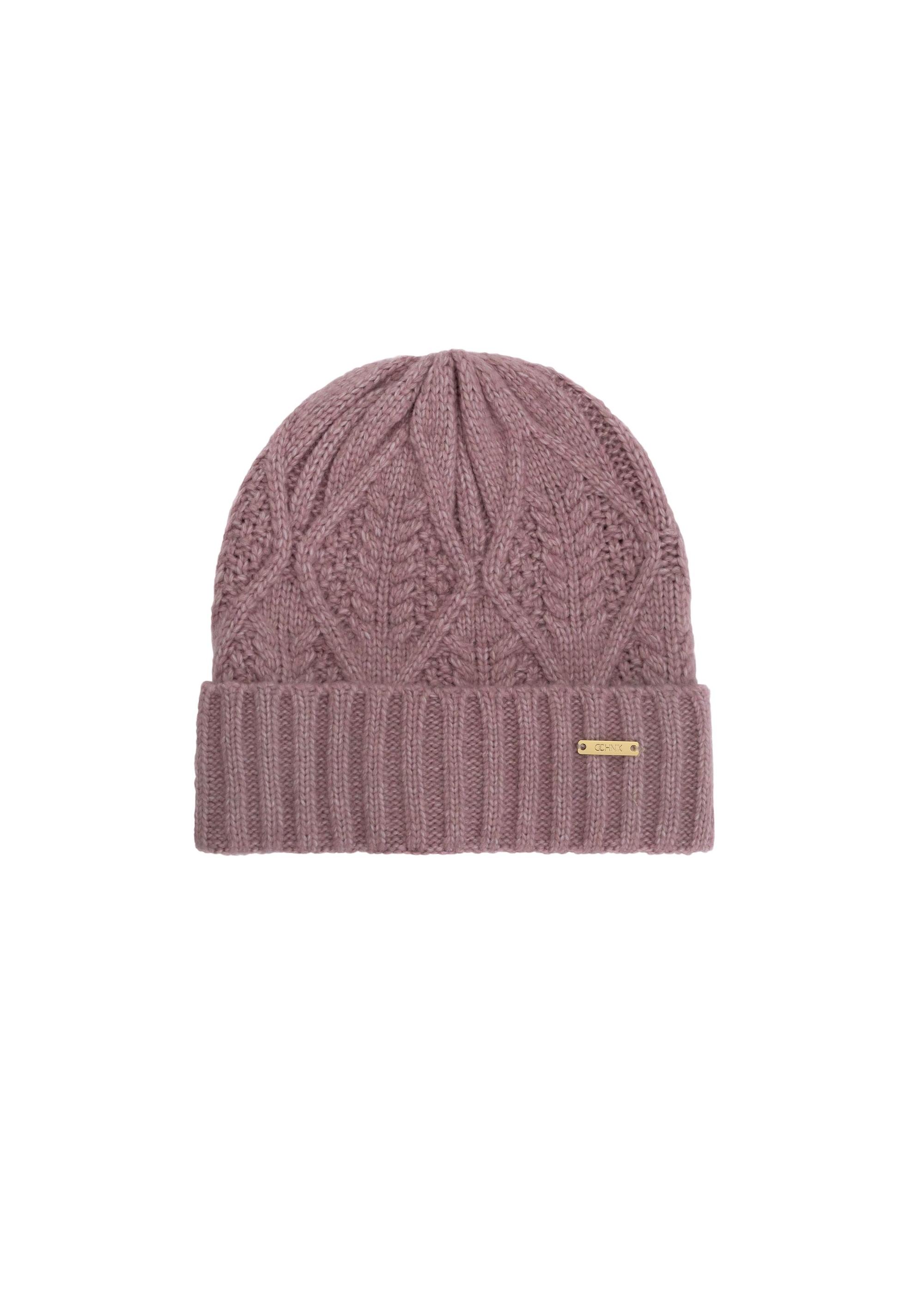 Women's winter hat in dirty pink color CZADT-0191-31(Z24)-01