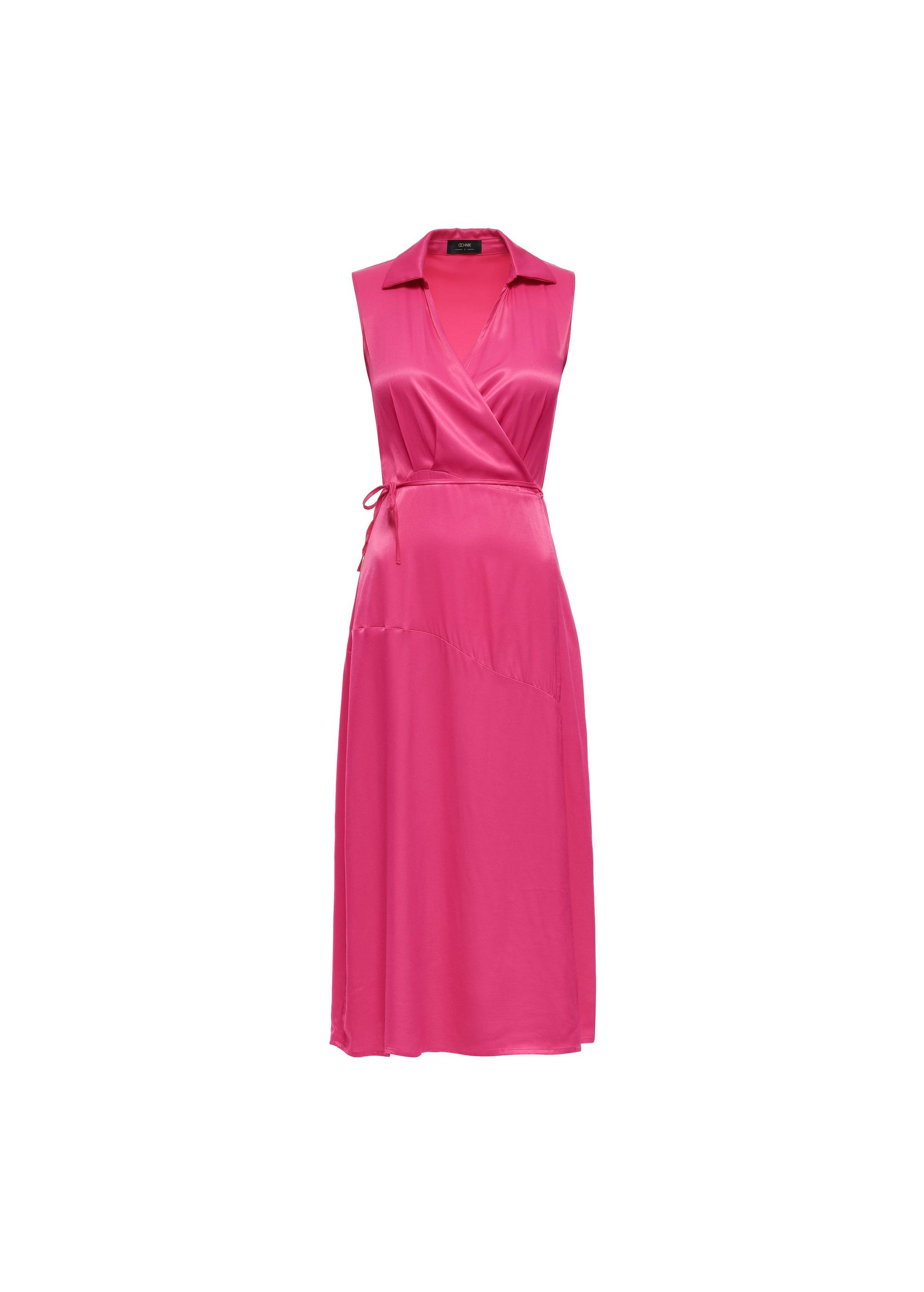 Pink long dress tied at the waist SUKDT-0188-31(W24)-04