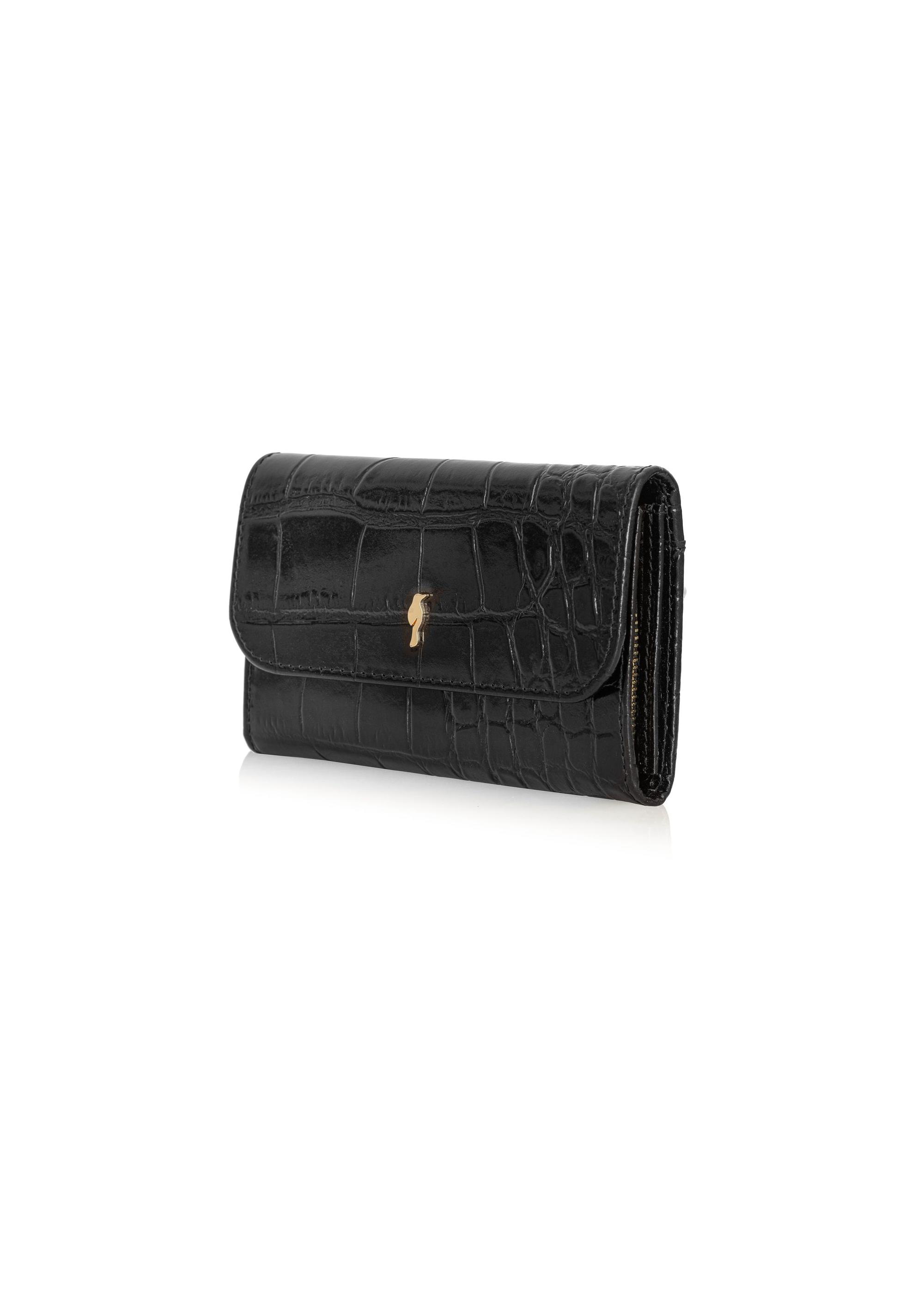 Black women's leather wallet with croco motif PORES-0921-99(Z24)-02