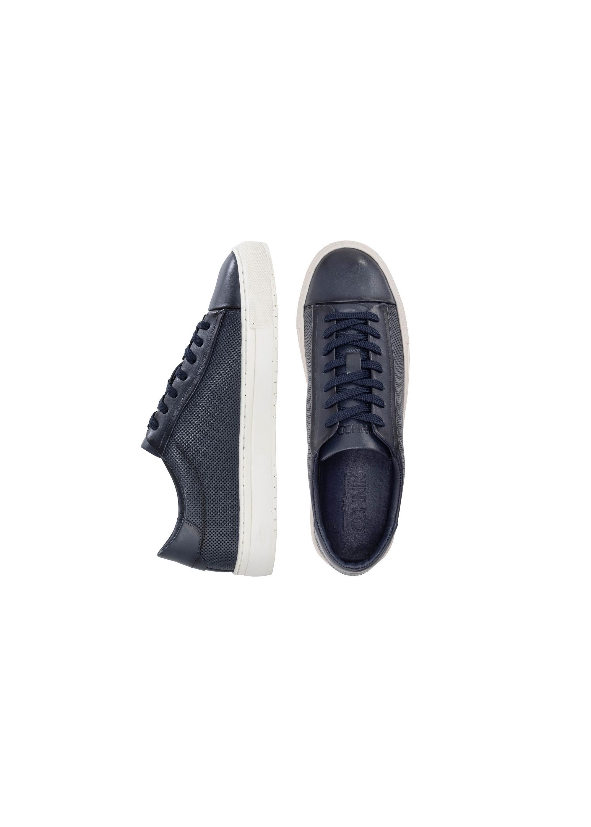 Men's navy blue leather sneakers BUTYM-0458-69(W24)-05