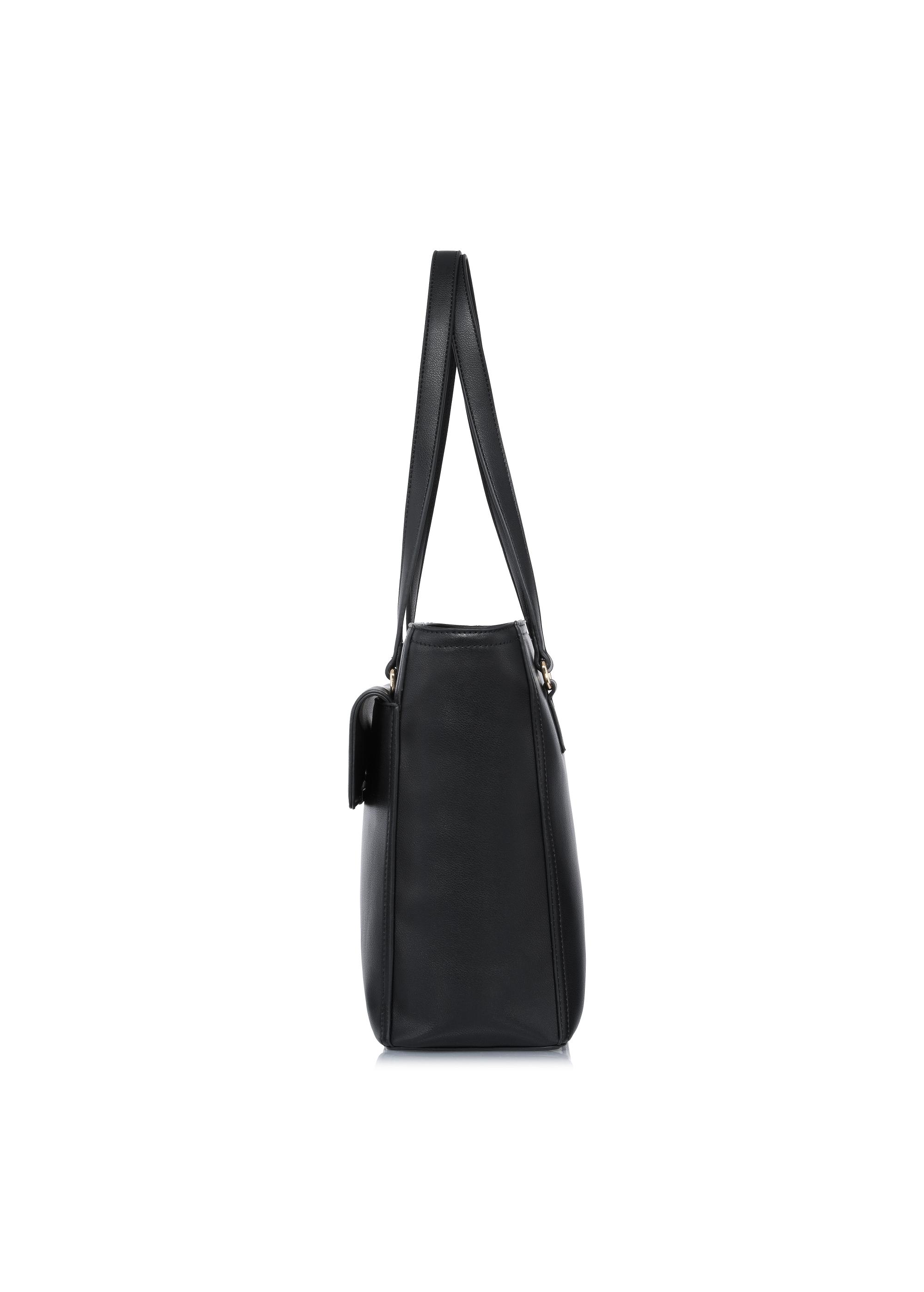 Black imitation leather shopper bag TOREC-0906-99(W24)-04