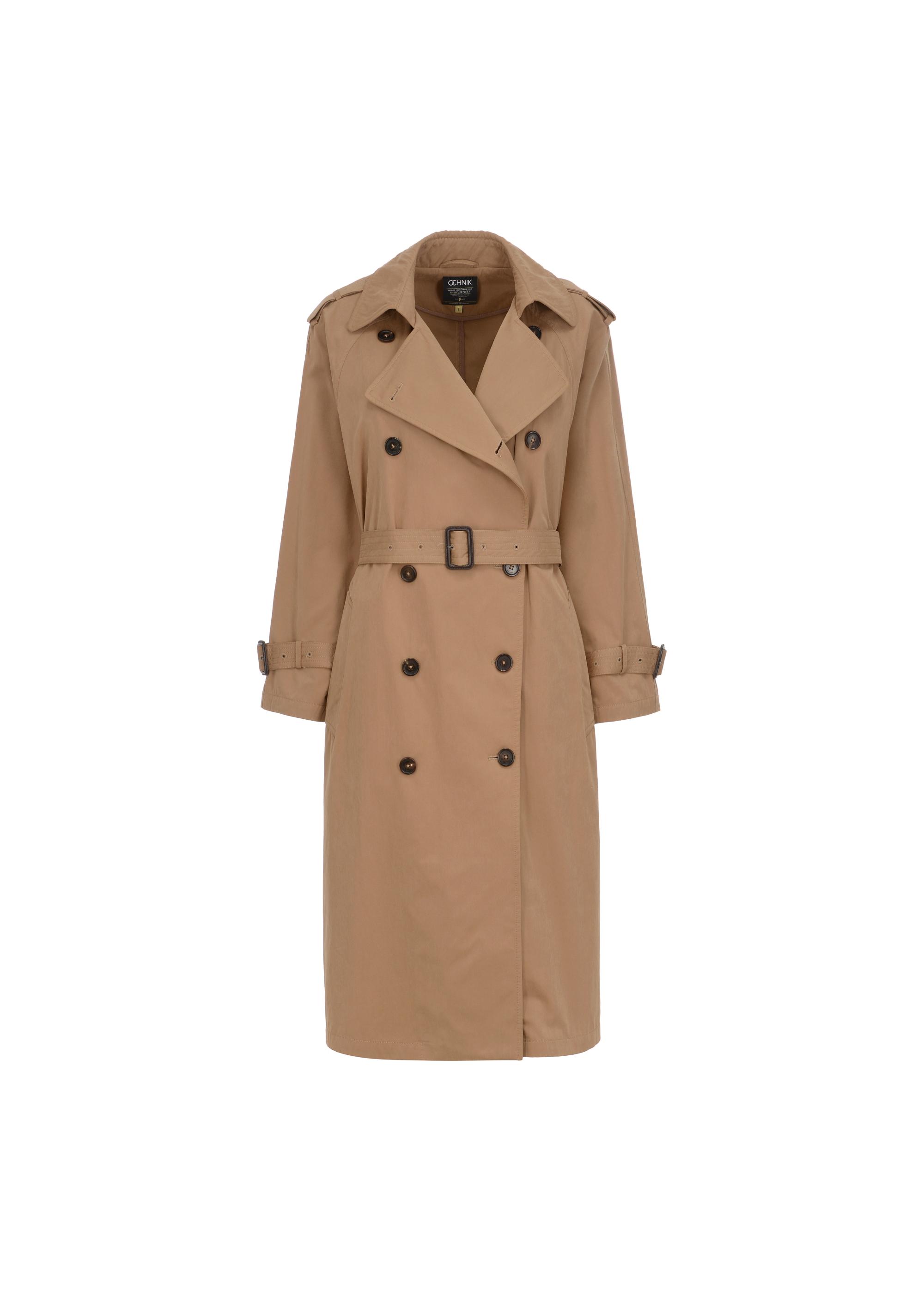 Brown women's coat with belt KURDT-0430-24(W23)-05