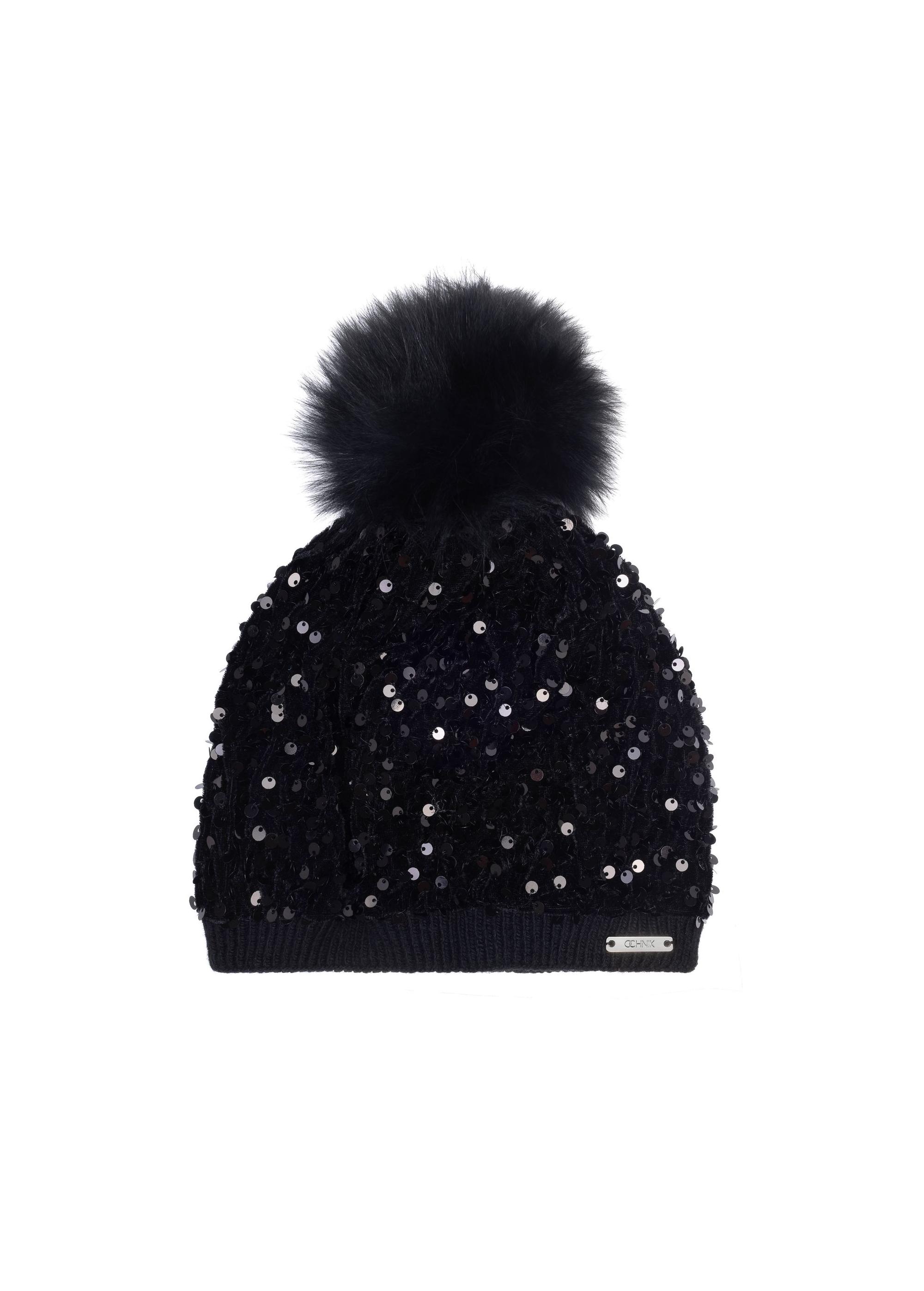 Black women's winter hat with sequins CZADT-0152A-99(Z24)