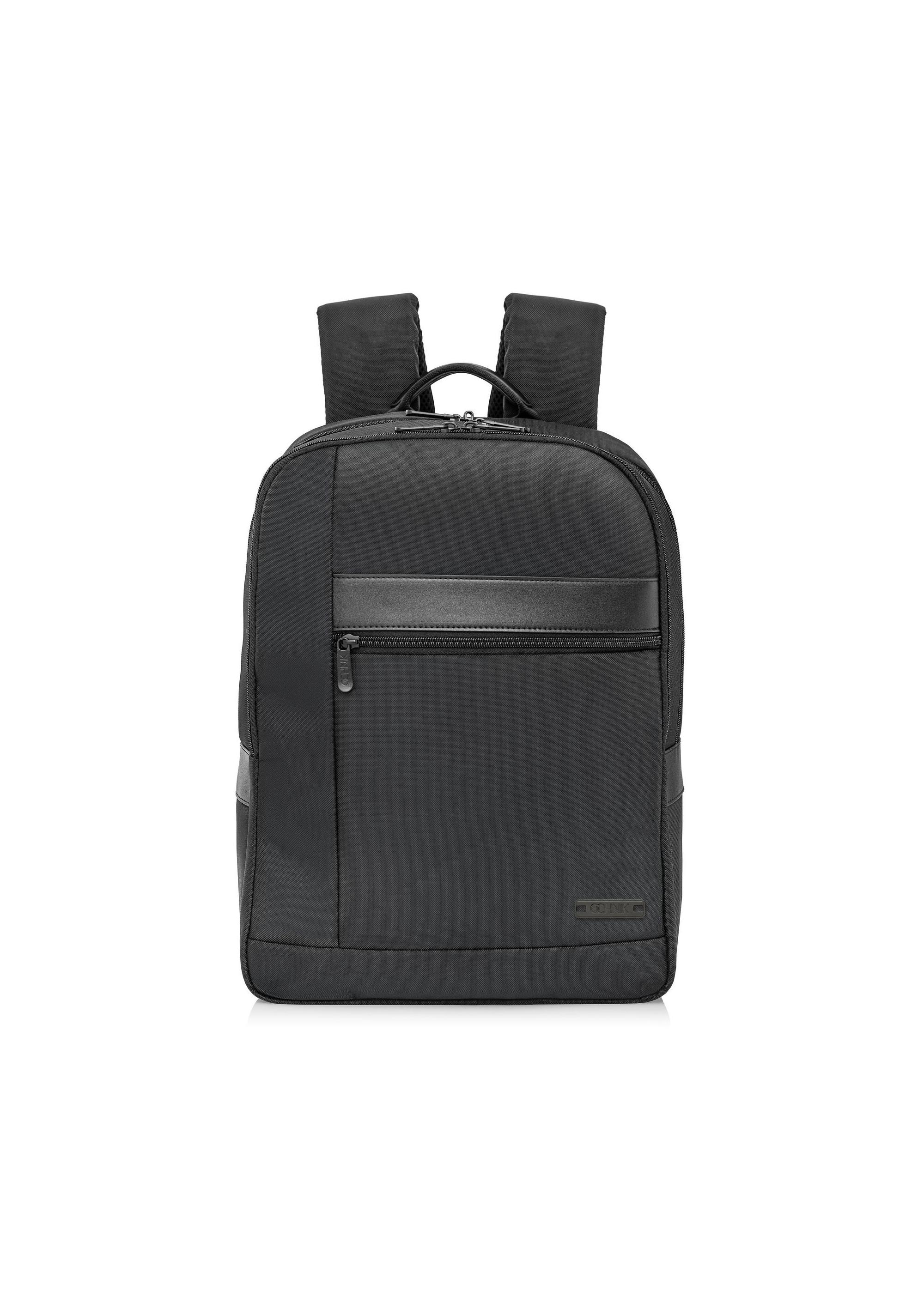 Black two-compartment men's backpack with logo PLCMN-0001C-99(Z24)-01