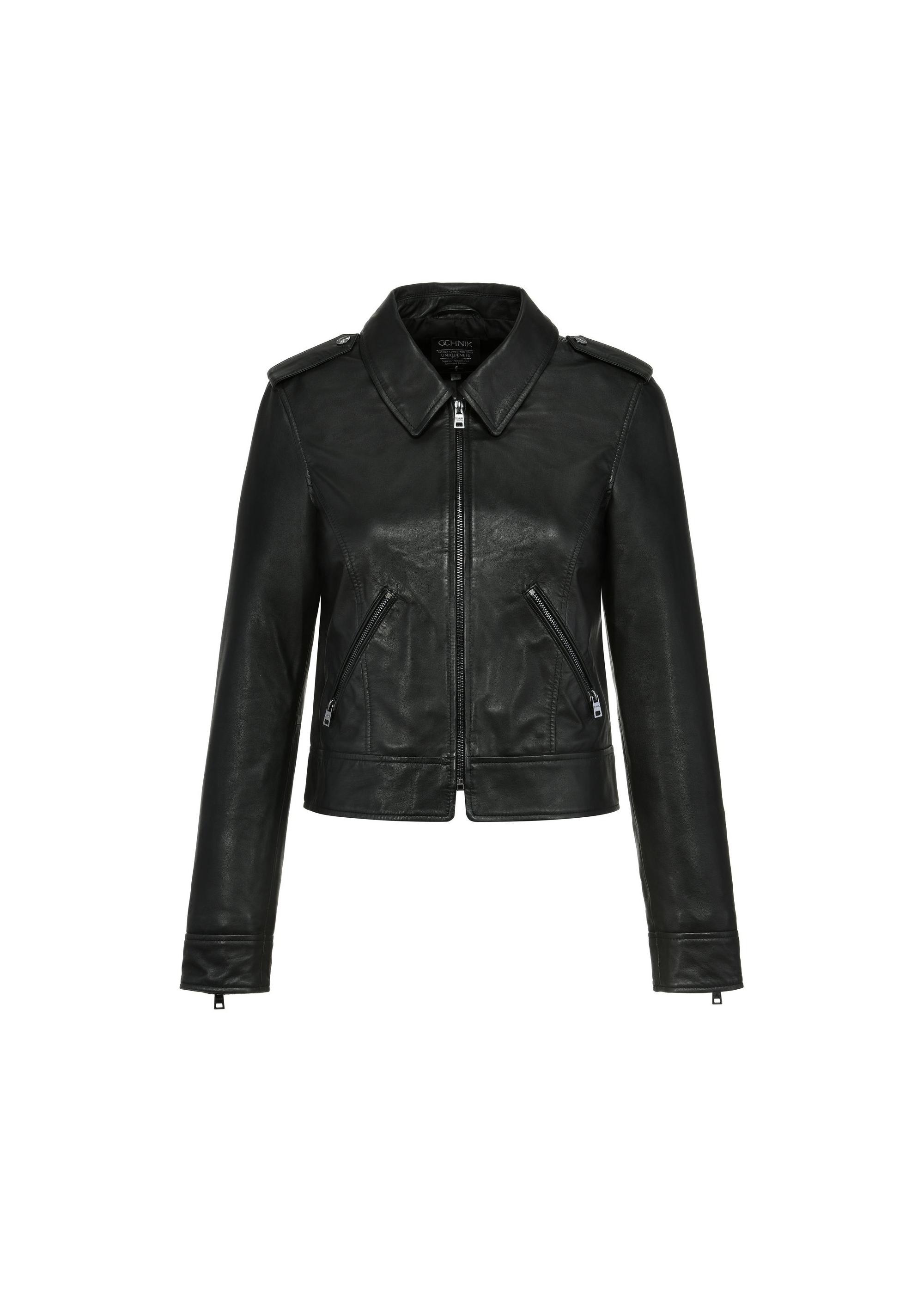 Black short women's leather jacket KURDS-0541-2847(W25)-04