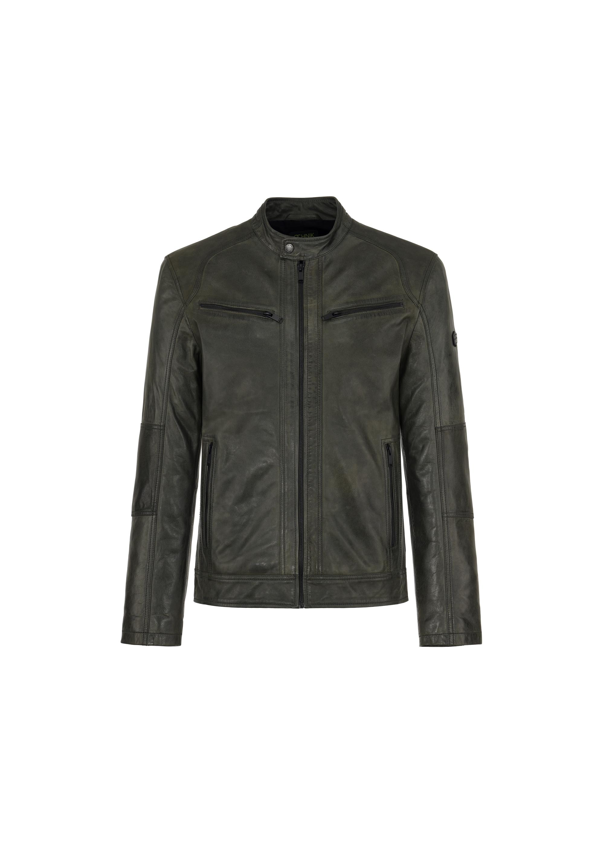 Olive leather men's jacket KURMS-0338-1360(W24)-04