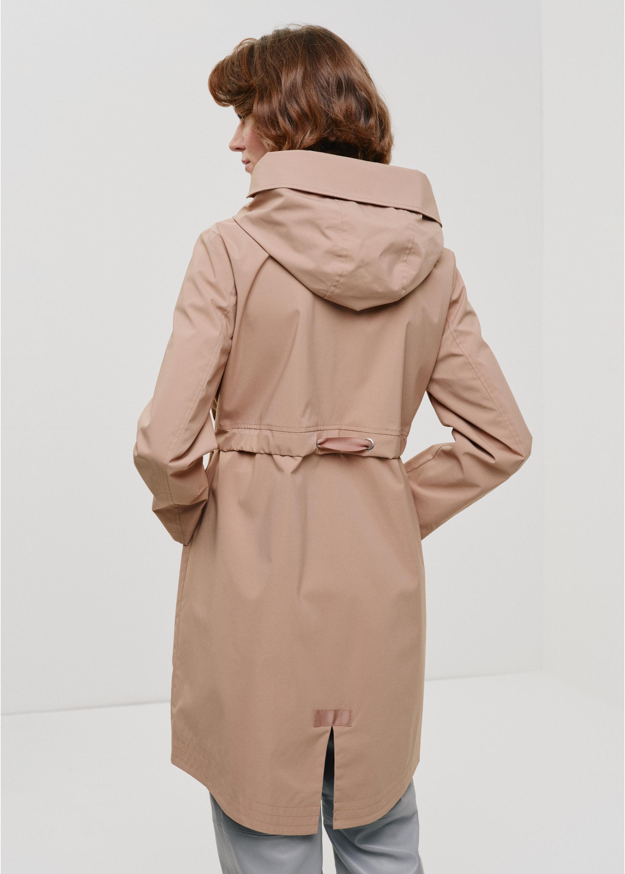 Women's beige hooded trench KURDT-0511-81(W24)-02