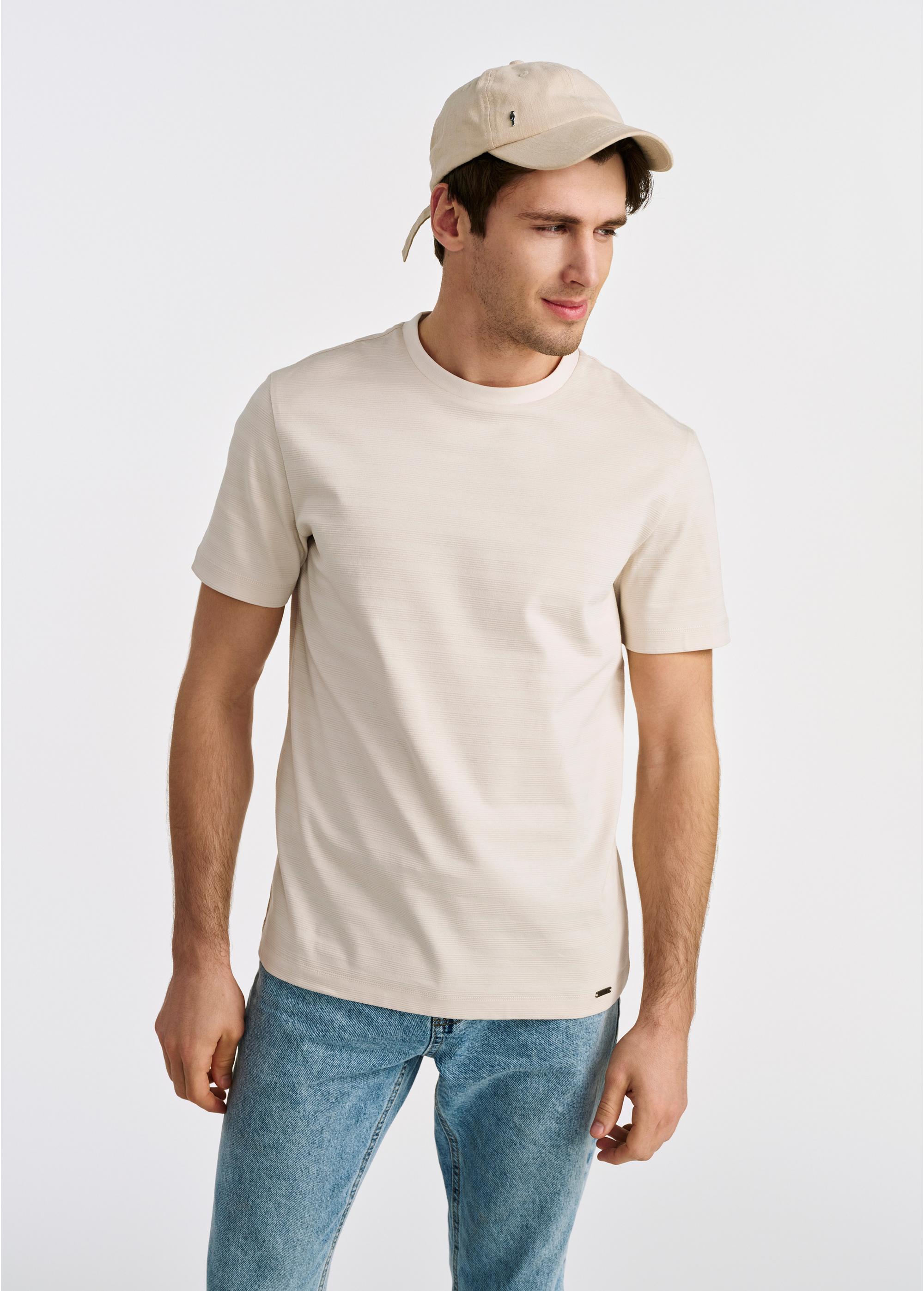 Cream men's cotton T-shirt TSHMT-0119-80(W25)-01