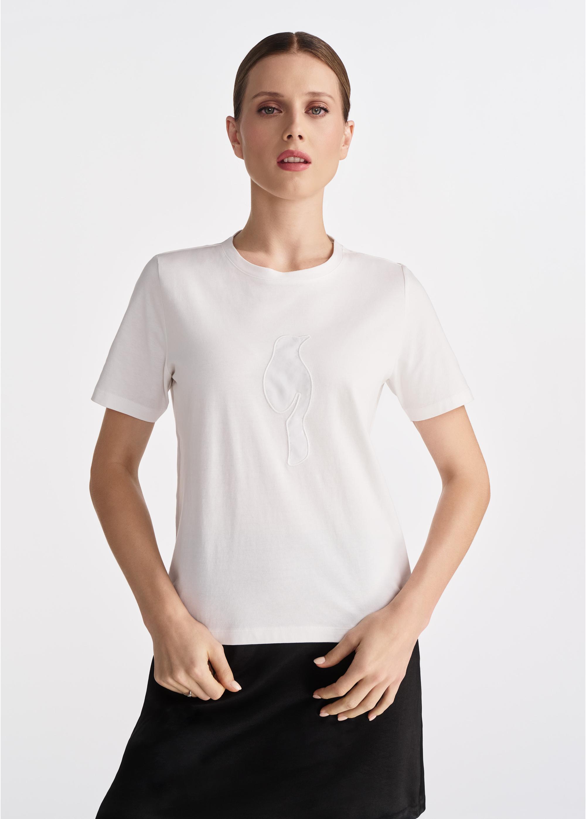 Cream women's T-shirt with logo TSHDT-0137-12(W25)-01