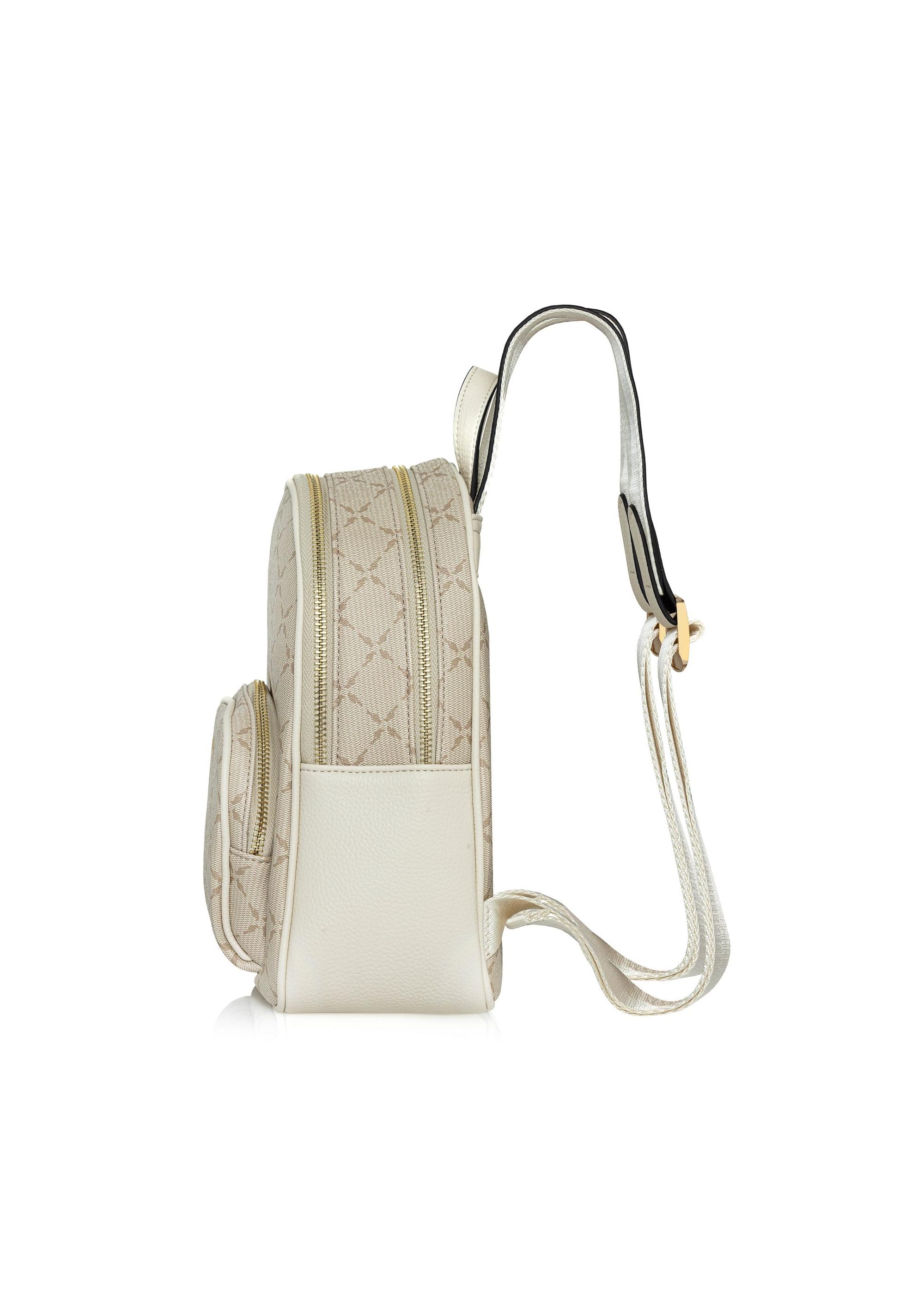 Beige women's backpack with monogram TOREC-1026-81(W25)-05