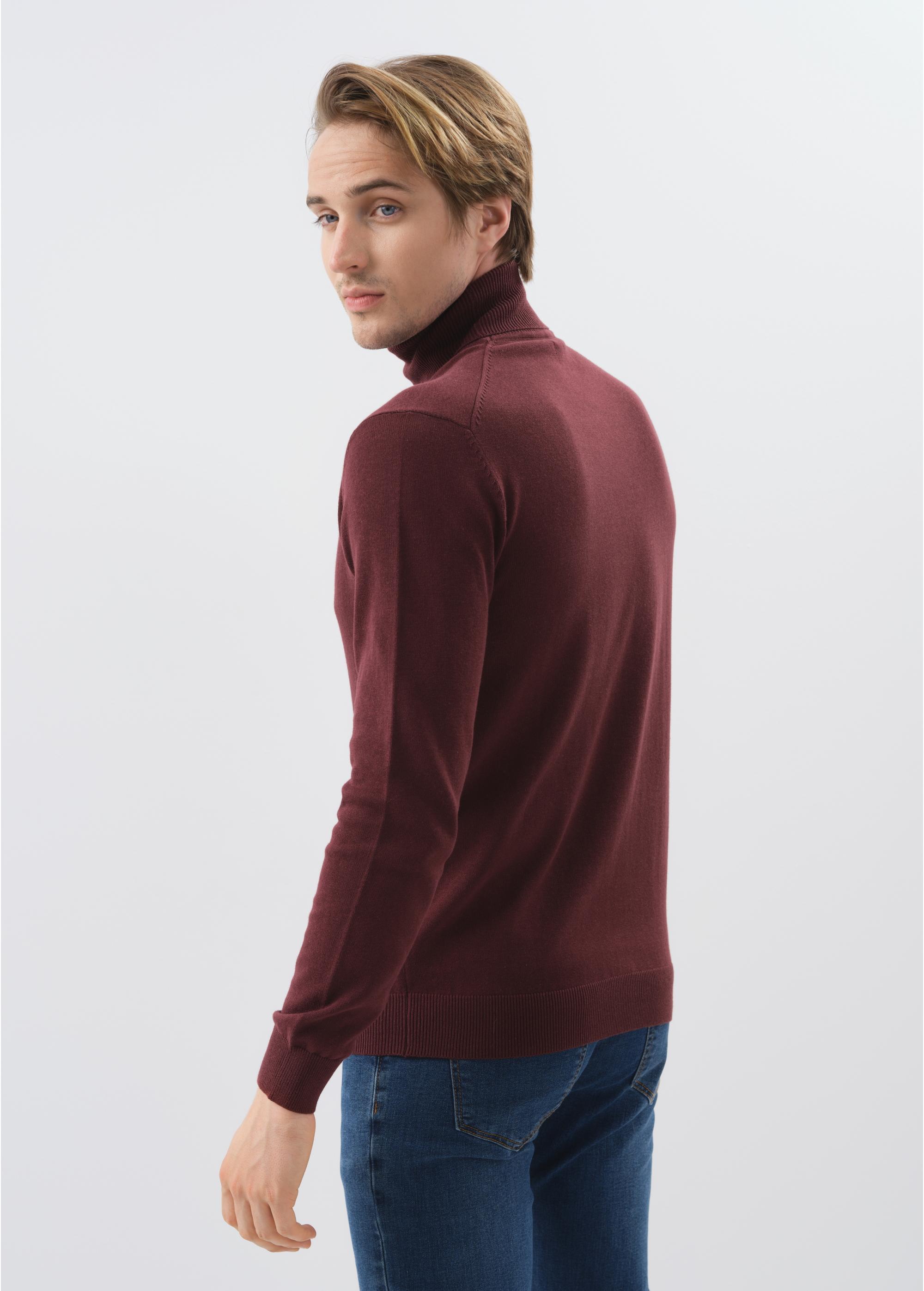 Maroon men's turtleneck sweater SWEMT-0095A-49(Z23)-02