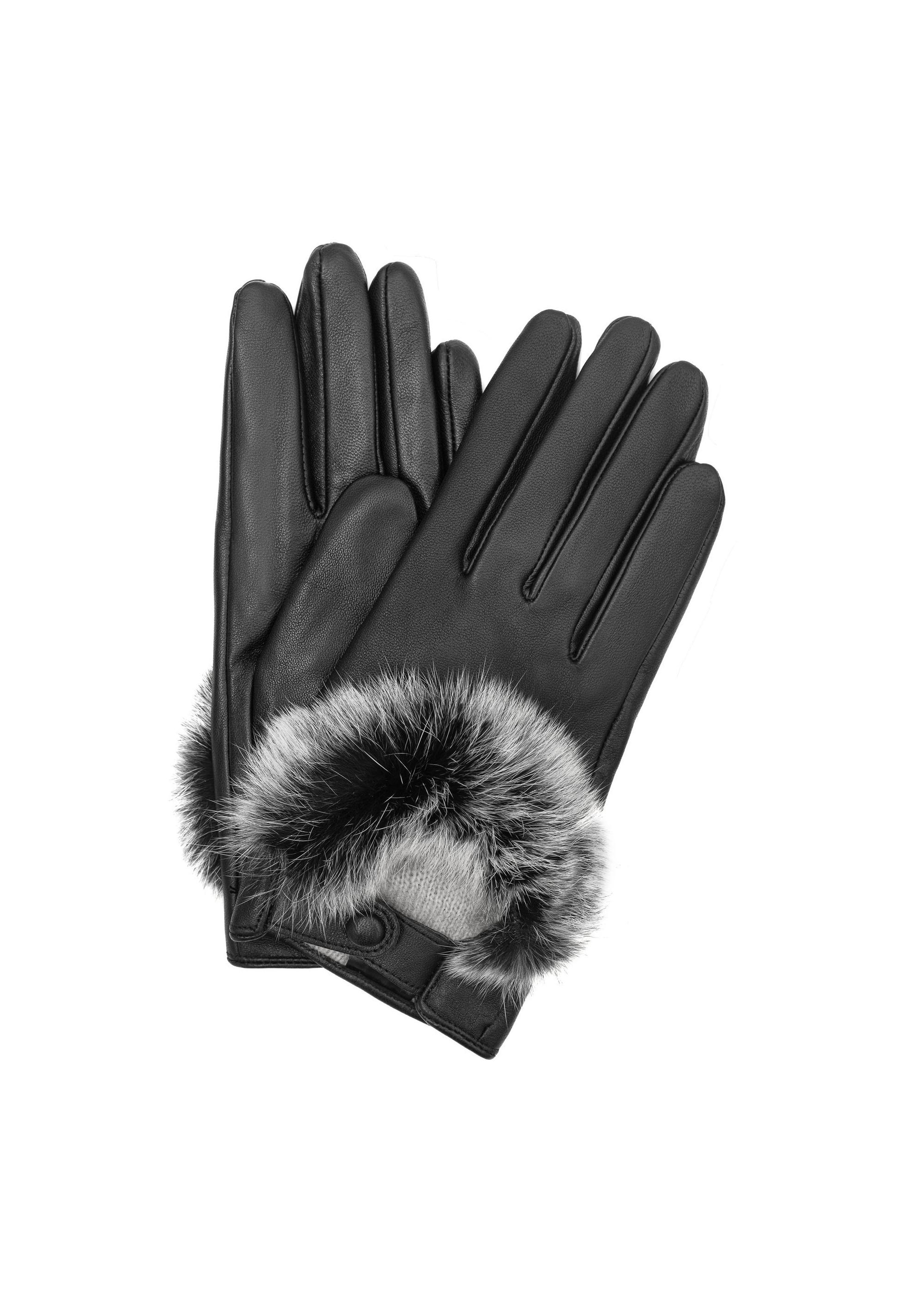 Black leather women's gloves REKDS-0089-99(Z24)-01