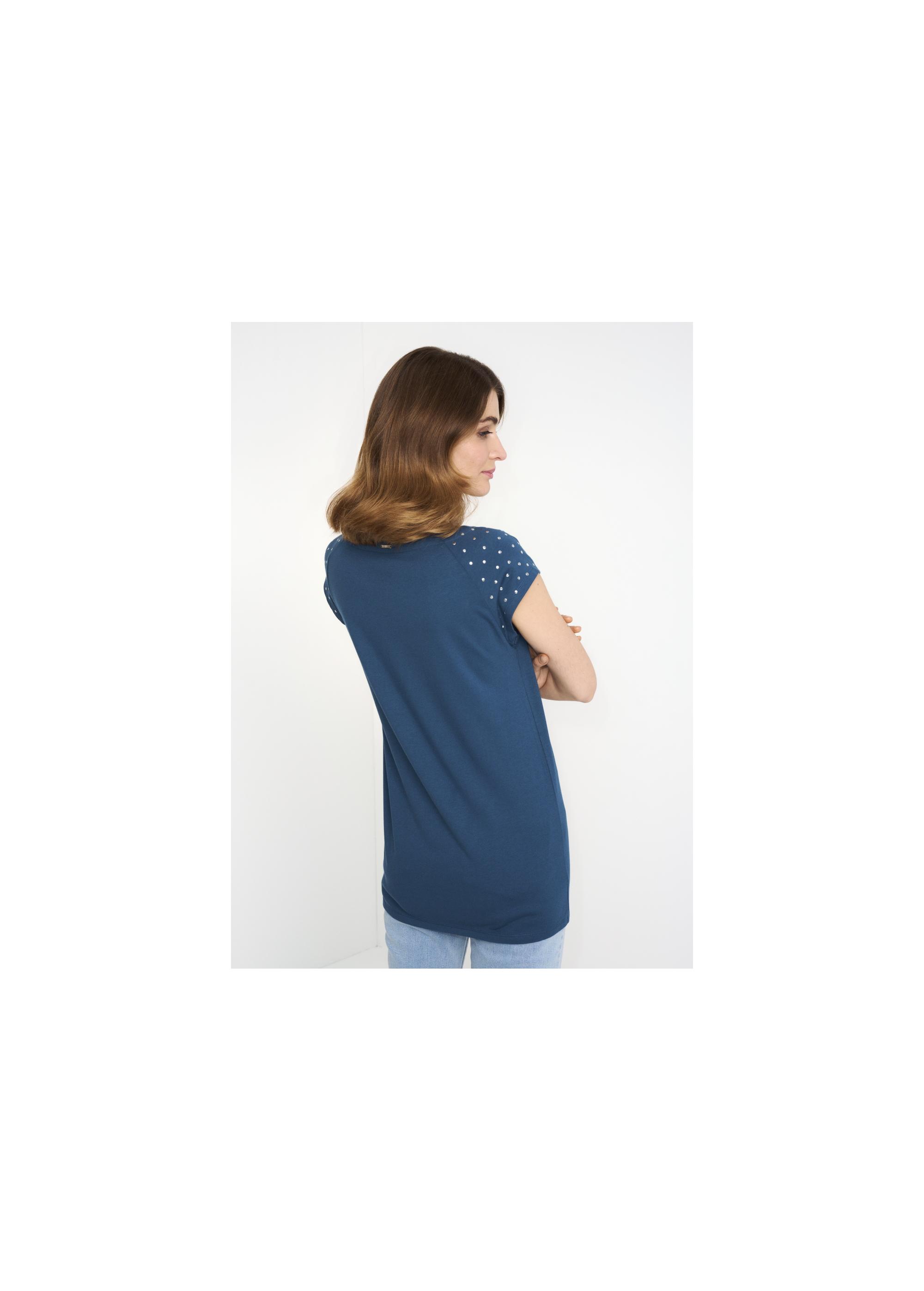 Women's navy blue T-shirt with applique TSHDT-0096-69(W22)-04