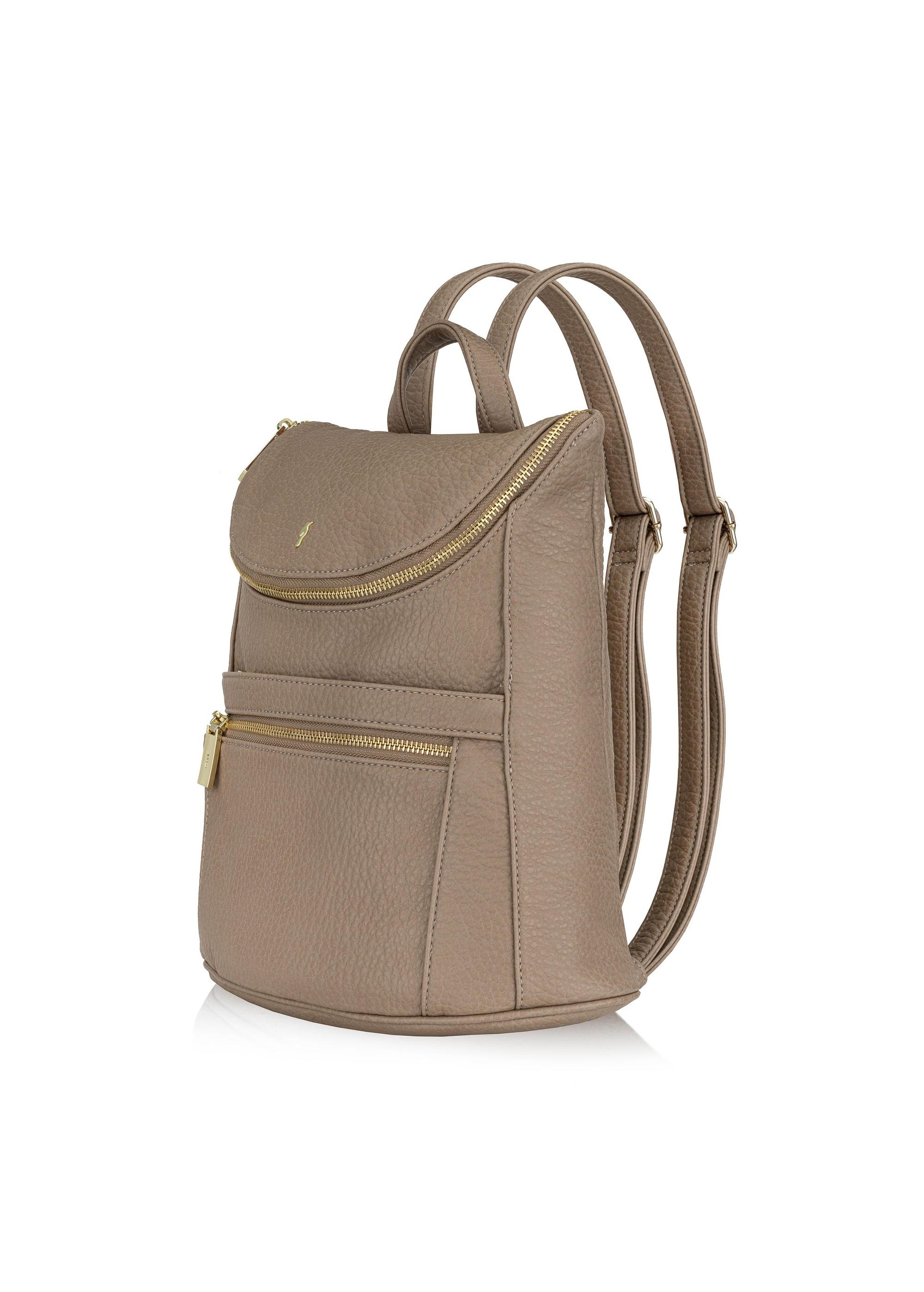 Beige women's backpack made of imitation leather TOREC-0846A-81(Z24)-02