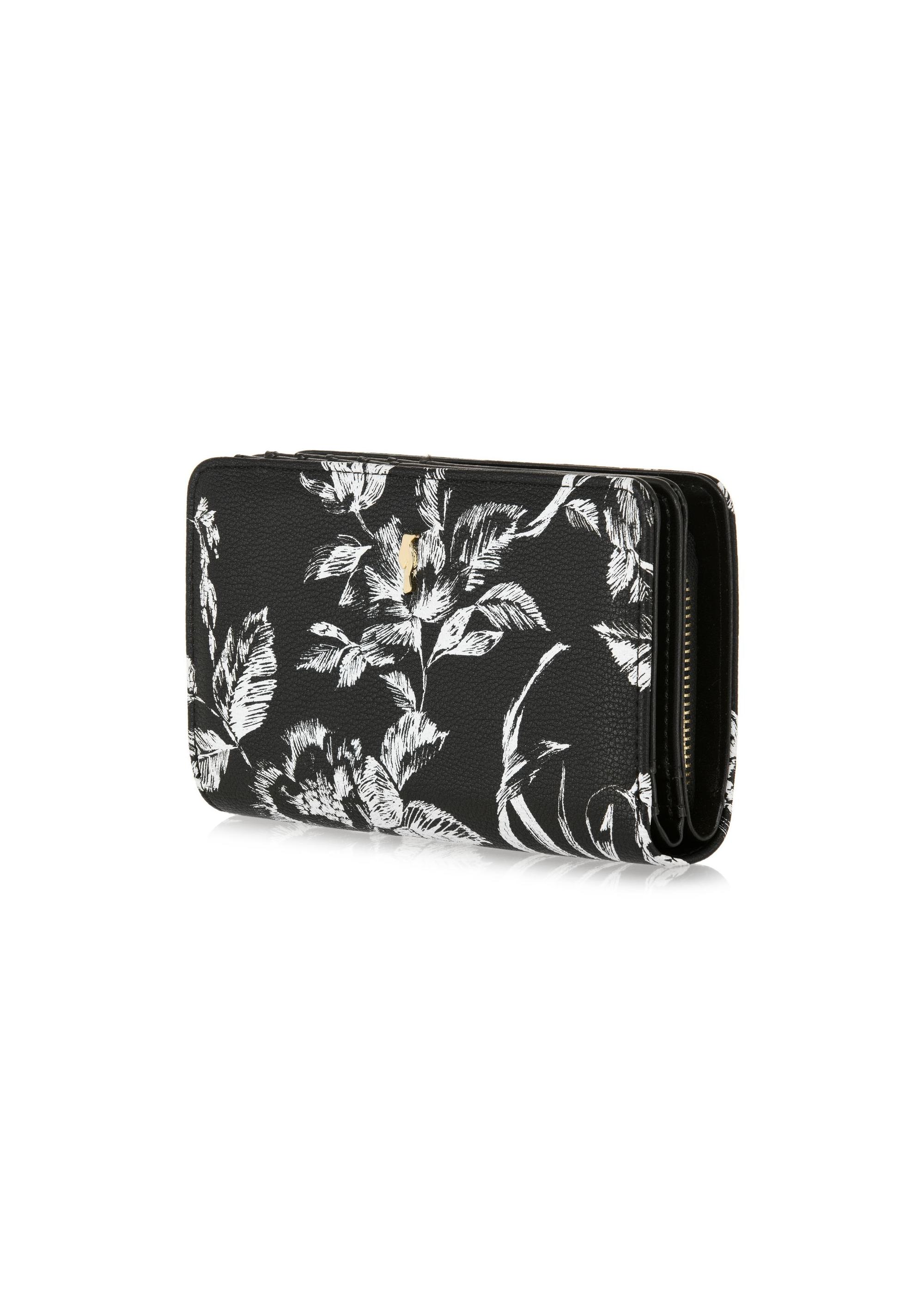 Black women's wallet with a floral pattern POREC-0392-99(Z24)-02