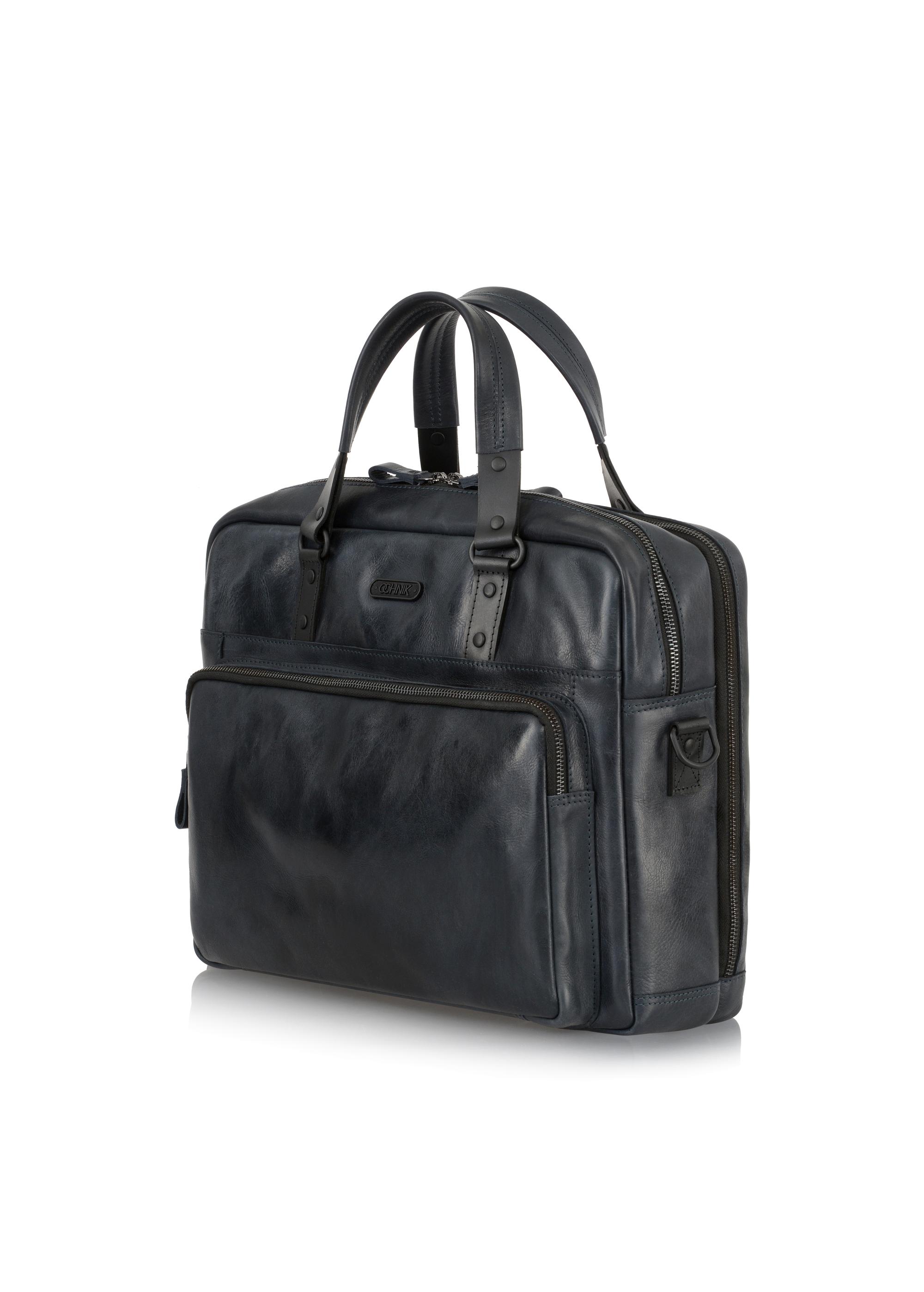 Men's navy blue leather bag TORMS-0100-69(W23)-02