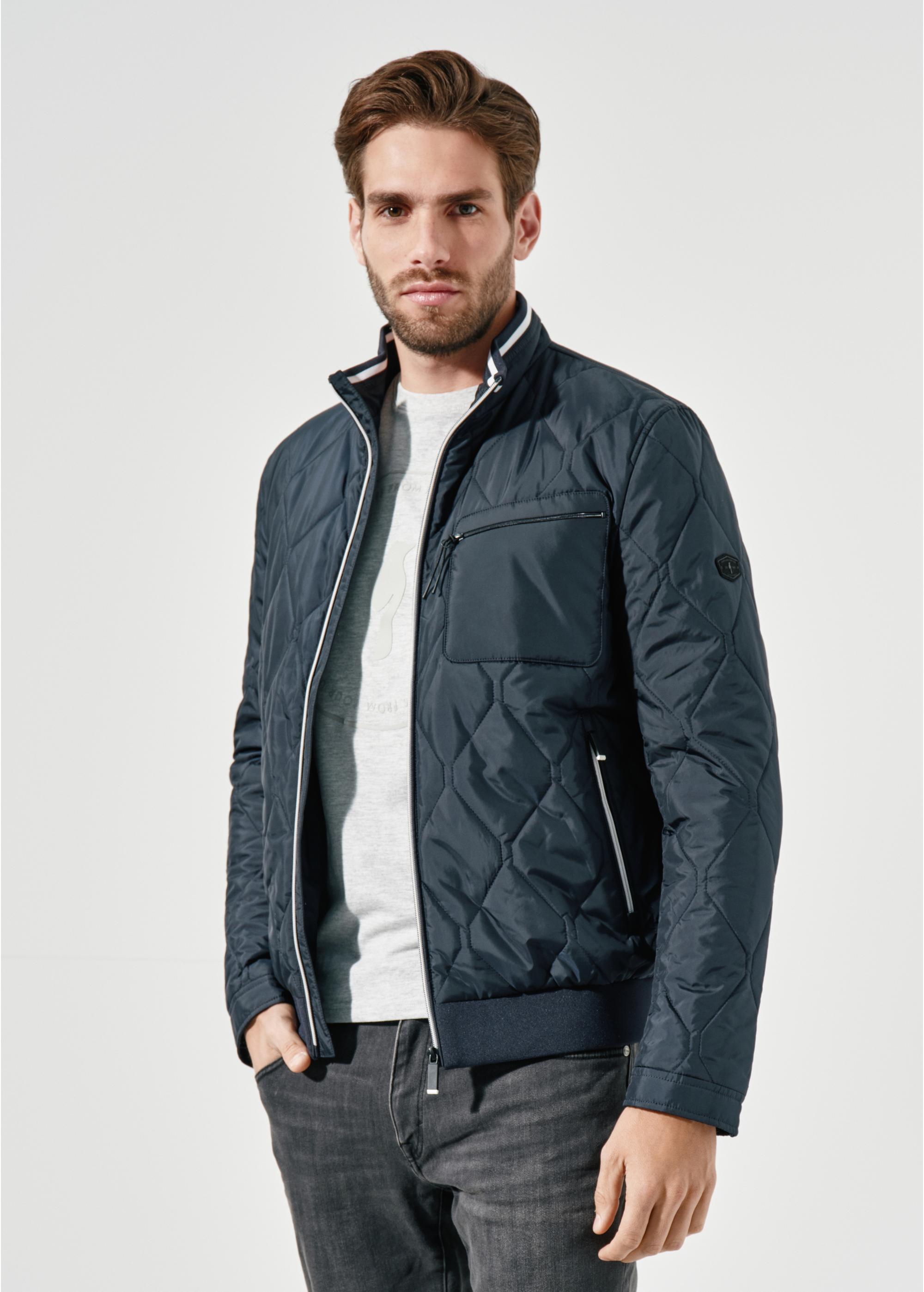 Men's navy blue quilted jacket KURMT-0321-69(W24)-02