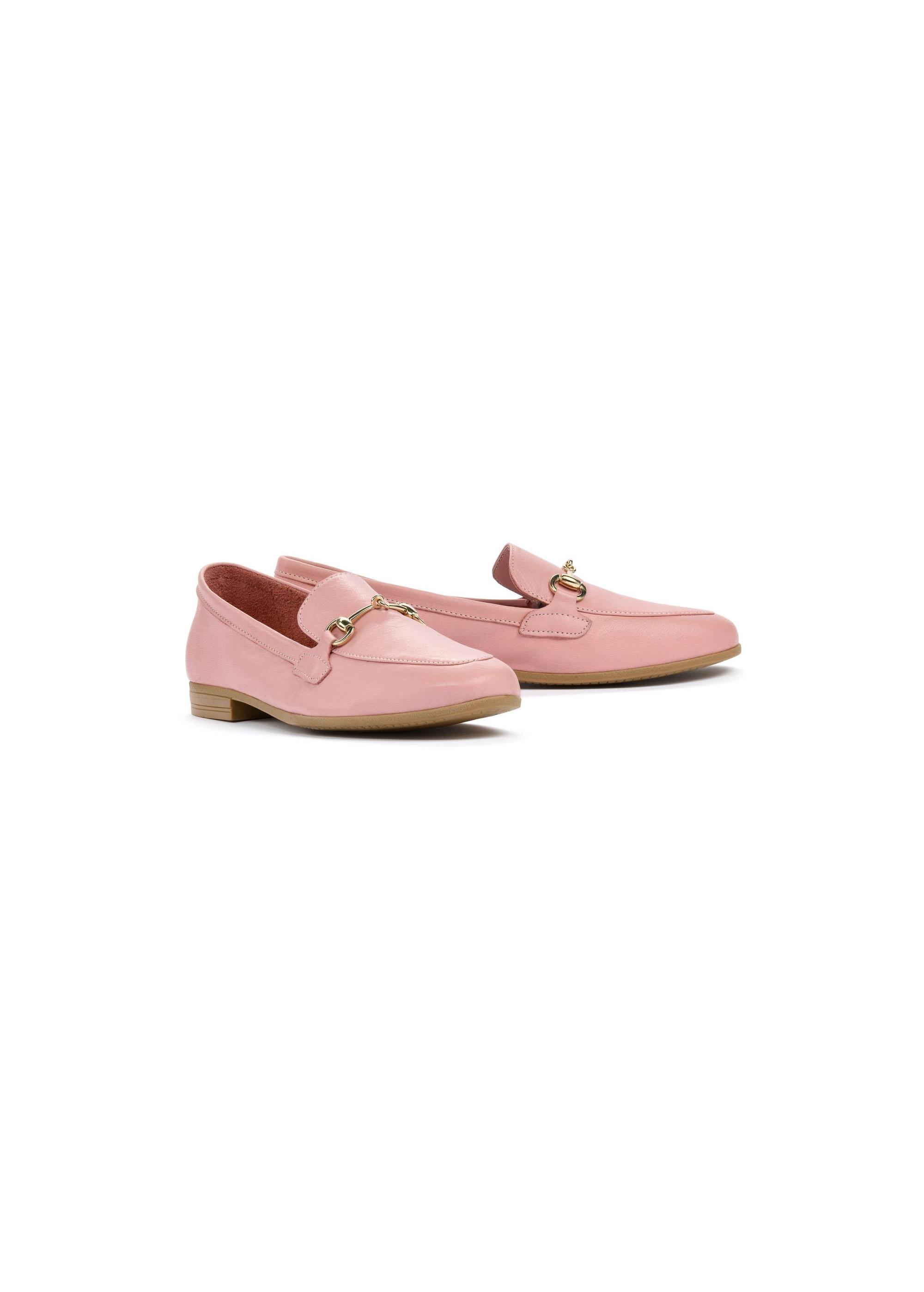 Leather pink women's moccasins with buckle BUTYD-0916-31(W25)