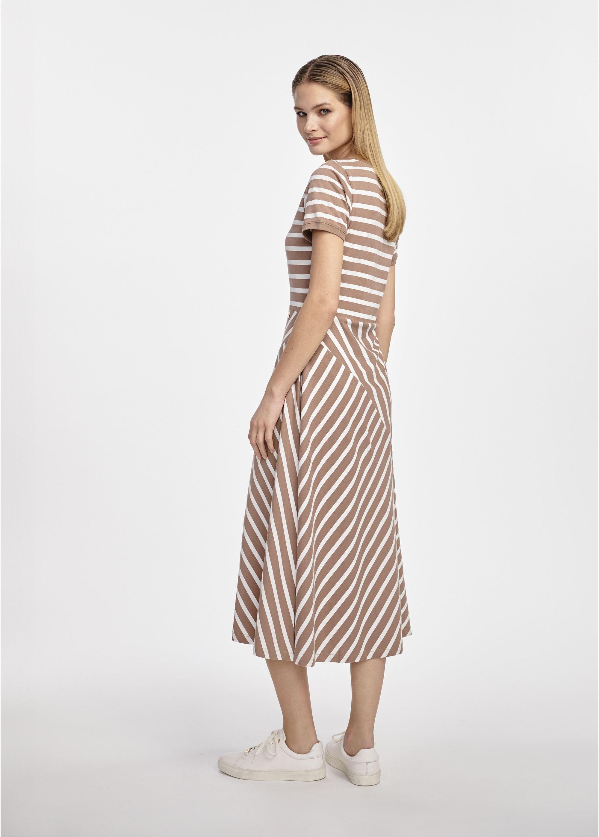 Midi dress in white and beige stripes SUKDT-0182-82(W25)-06