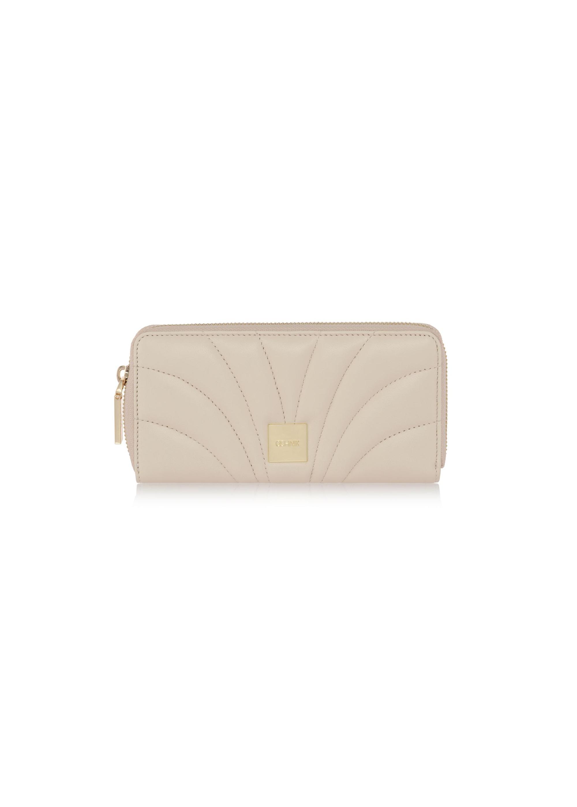 Large cream women's wallet with stitching PORES-0800B-12(W23)-01