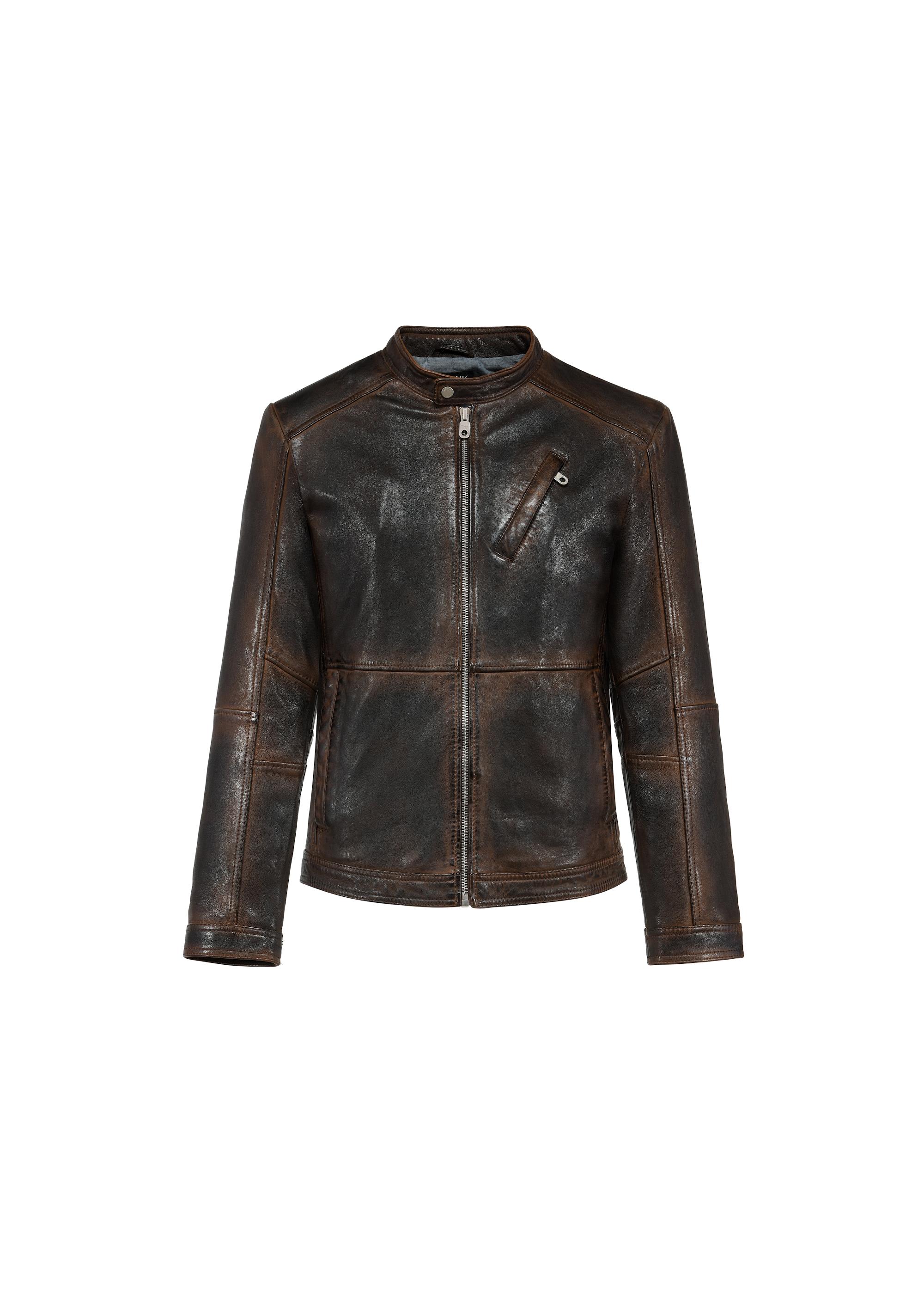 Brown men's leather jacket KURMS-0365-2659(W25)-01