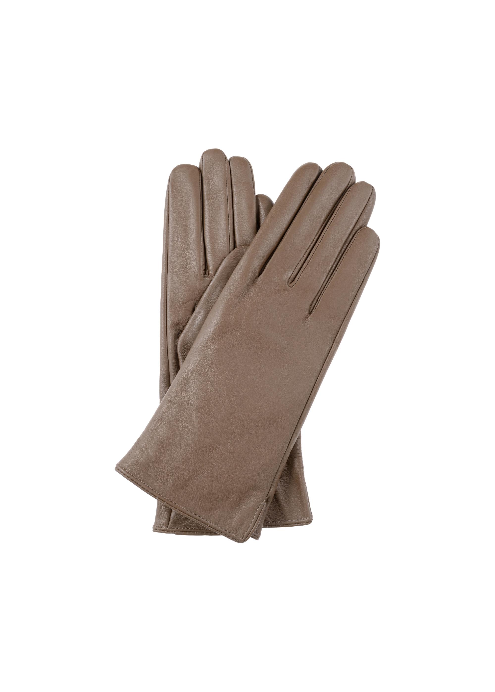 Women's beige leather gloves REKDS-0001-82(Z23)-01