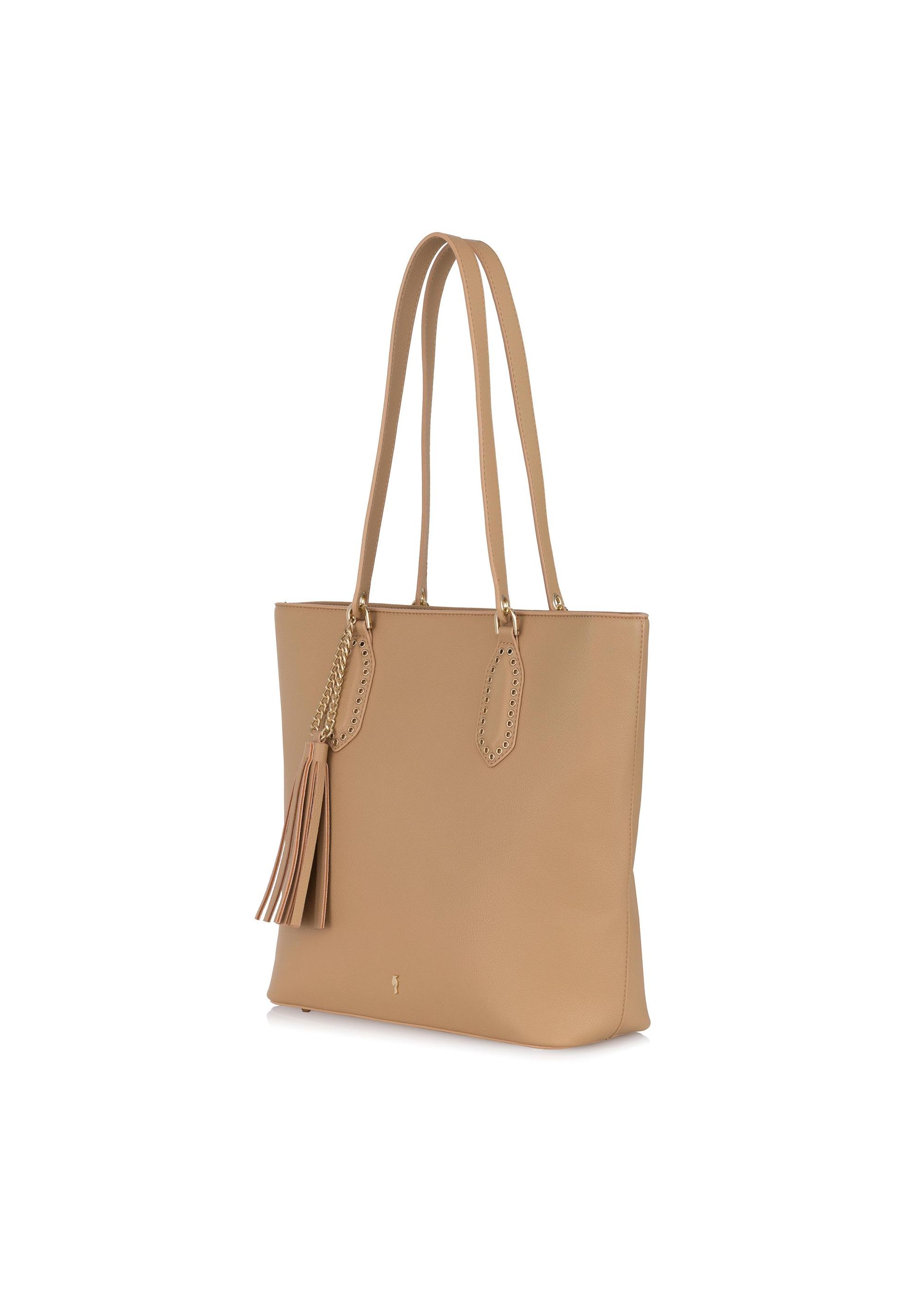 Beige padded faux leather shopper bag TOREC-0905-80(W24)-03