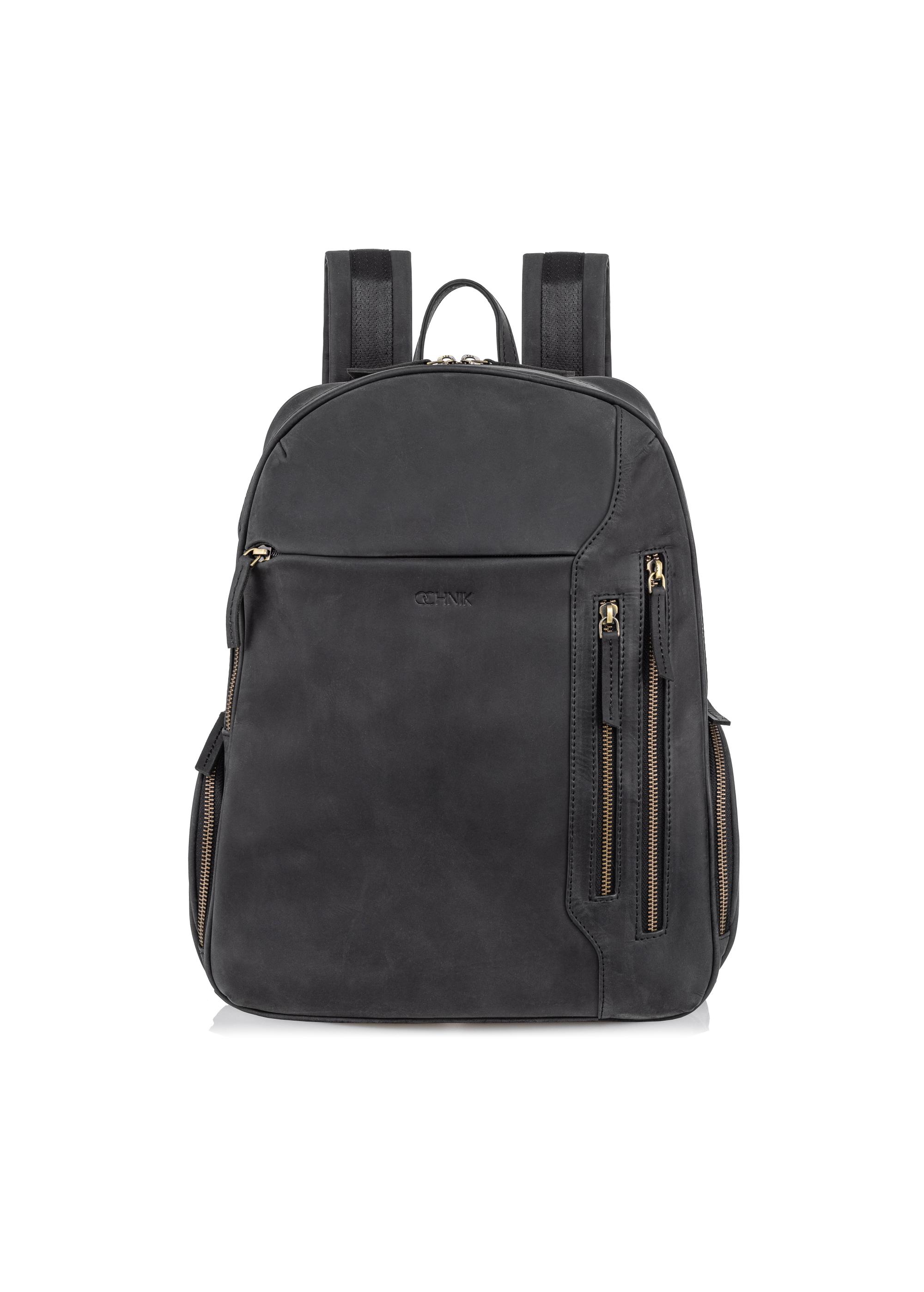 Black leather men's backpack TORMS-0300-99(W23)-01