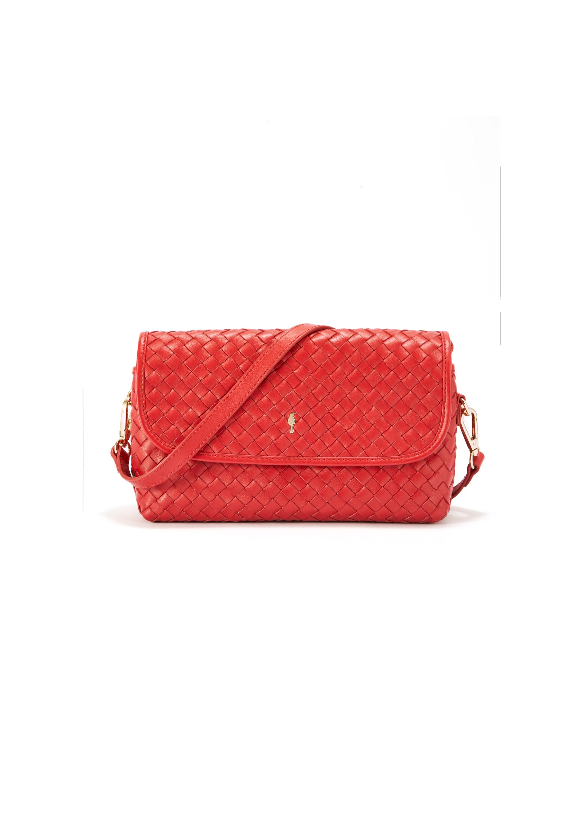 Red small woven leather handbag TORES-1108-42(W25)-01