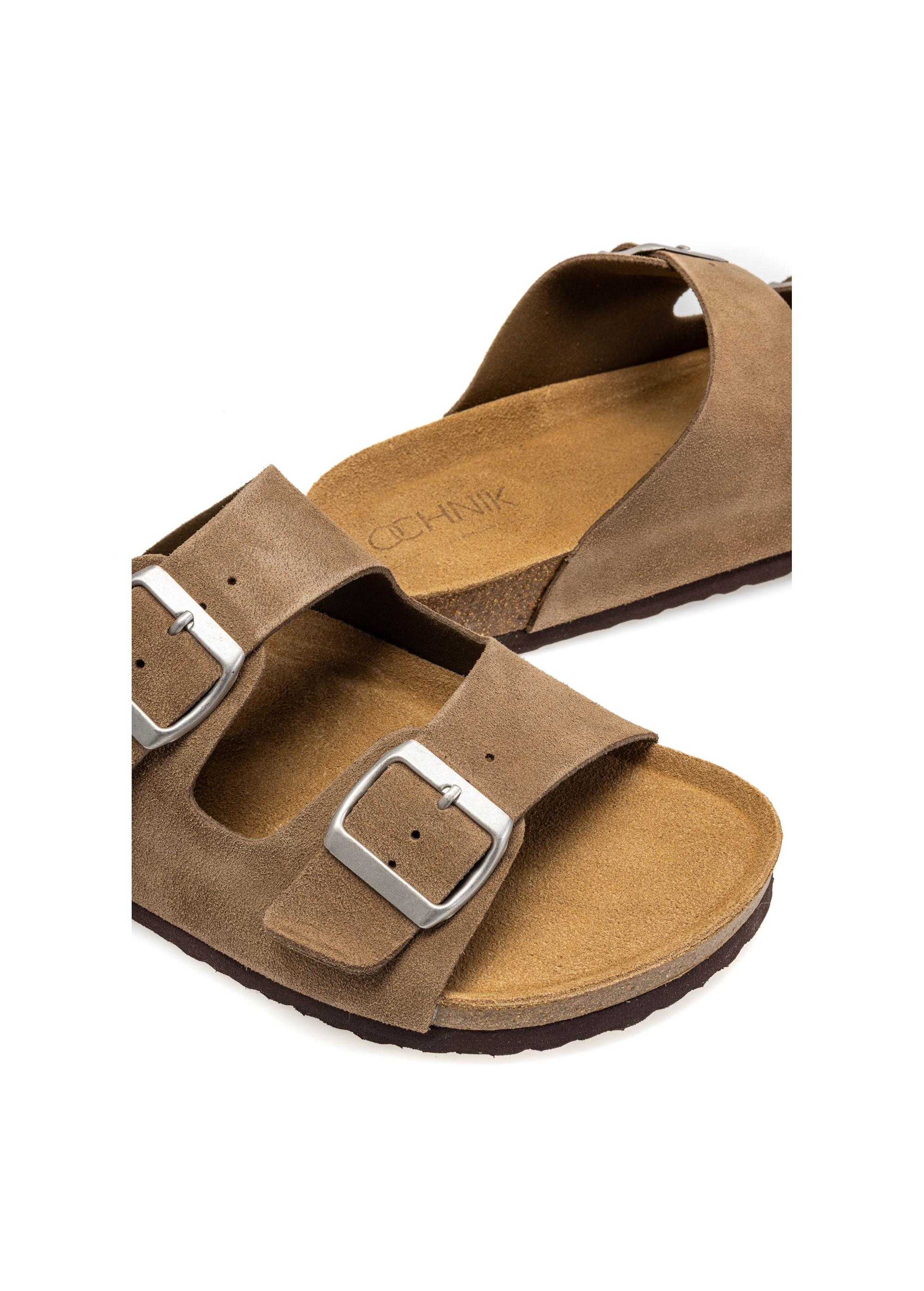 Dark beige leather men's flip-flops BUTYM-0495-82(W25)-07