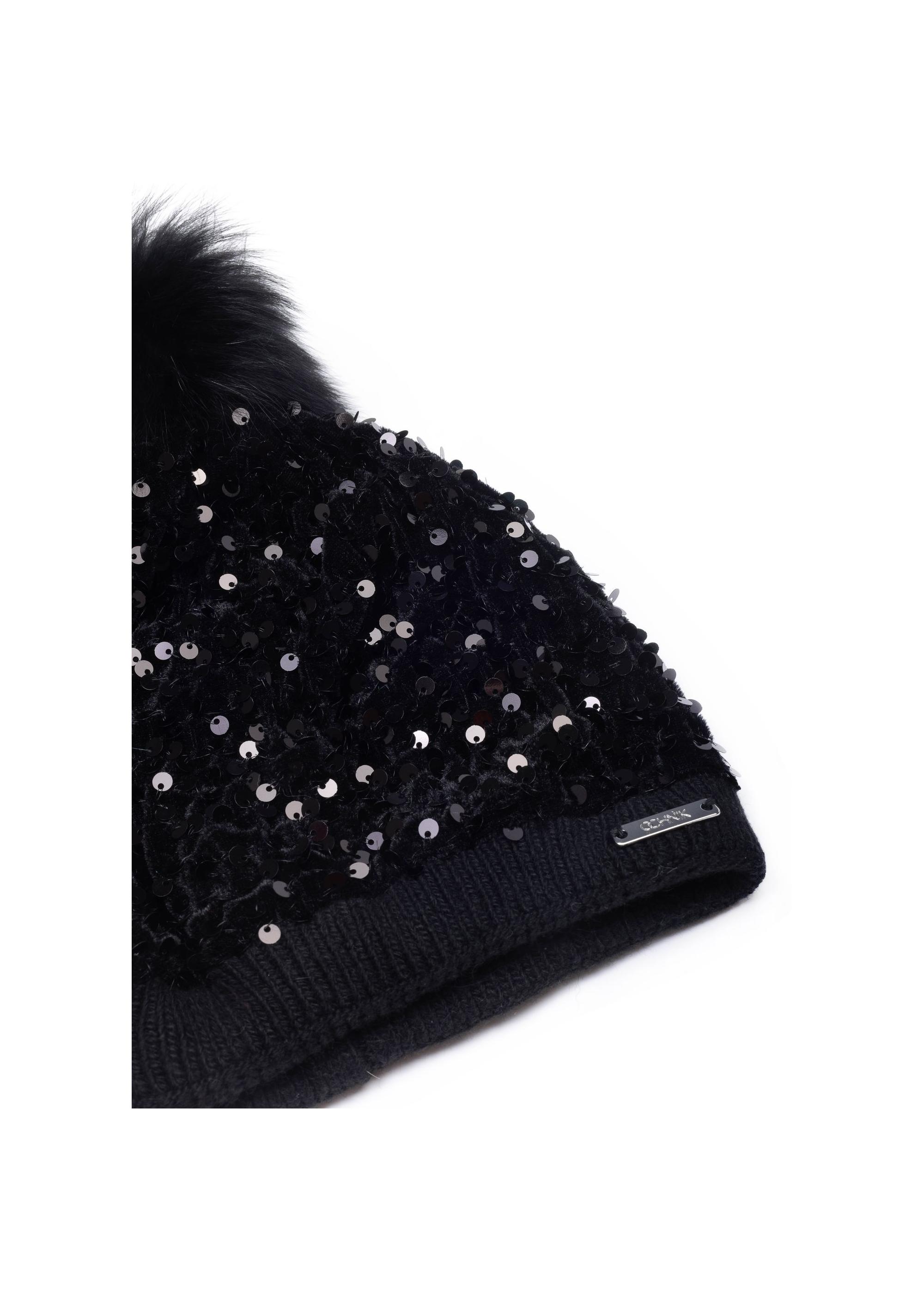 Black women's winter hat with sequins CZADT-0152A-99(Z24)