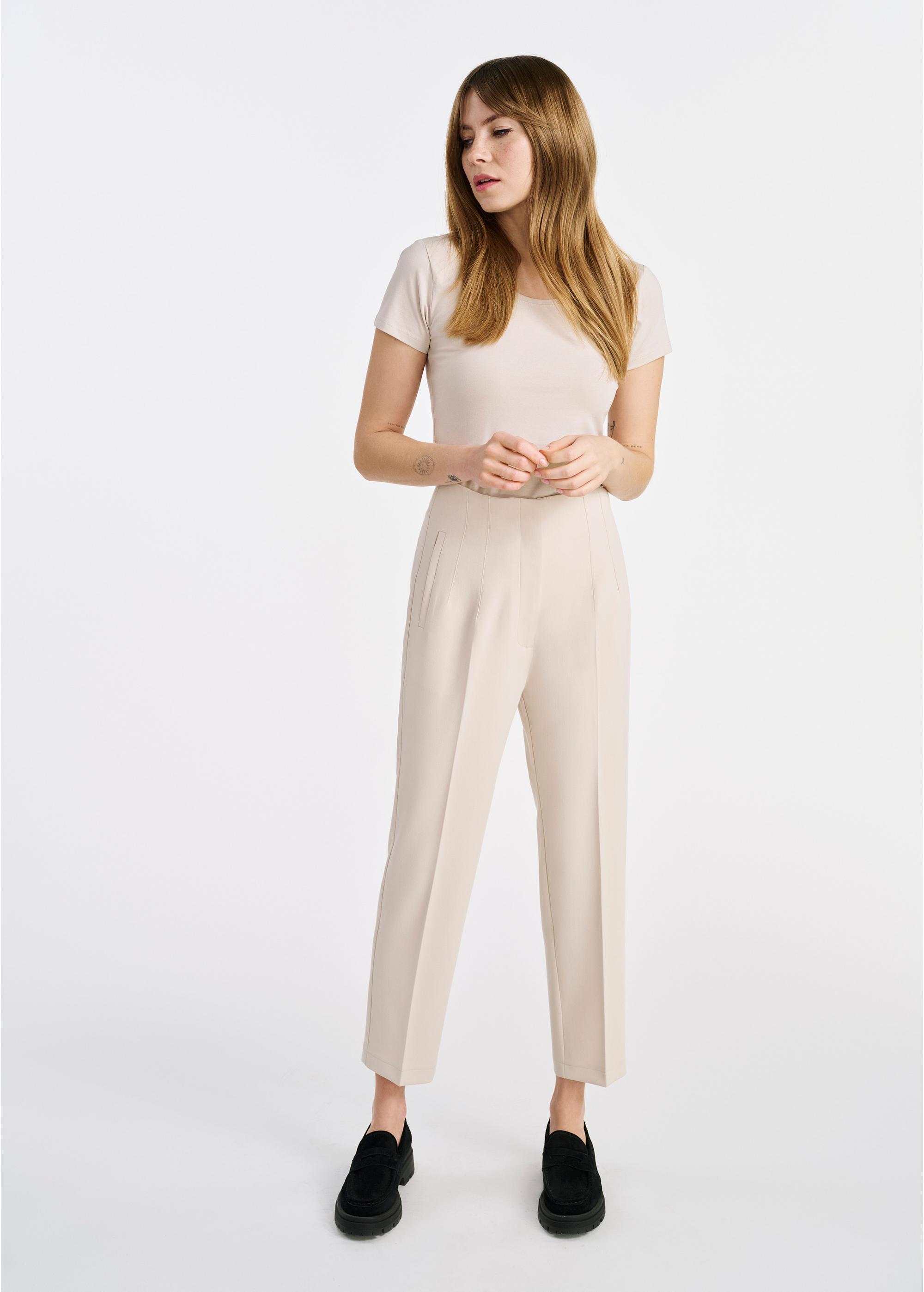 Beige elegant women's trousers SPODT-0109-80(W25)-01