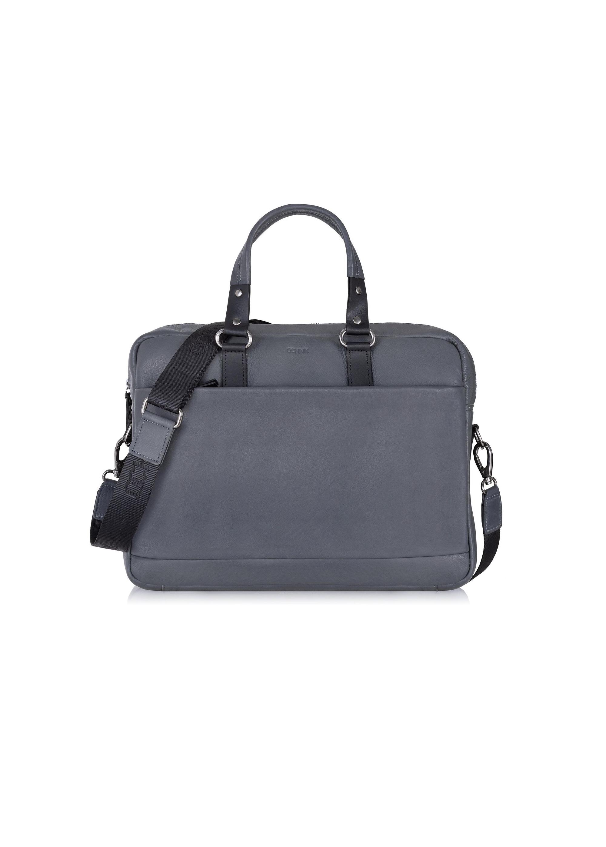 Grey men's leather business bag TORMS-0406-95(Z23)-01