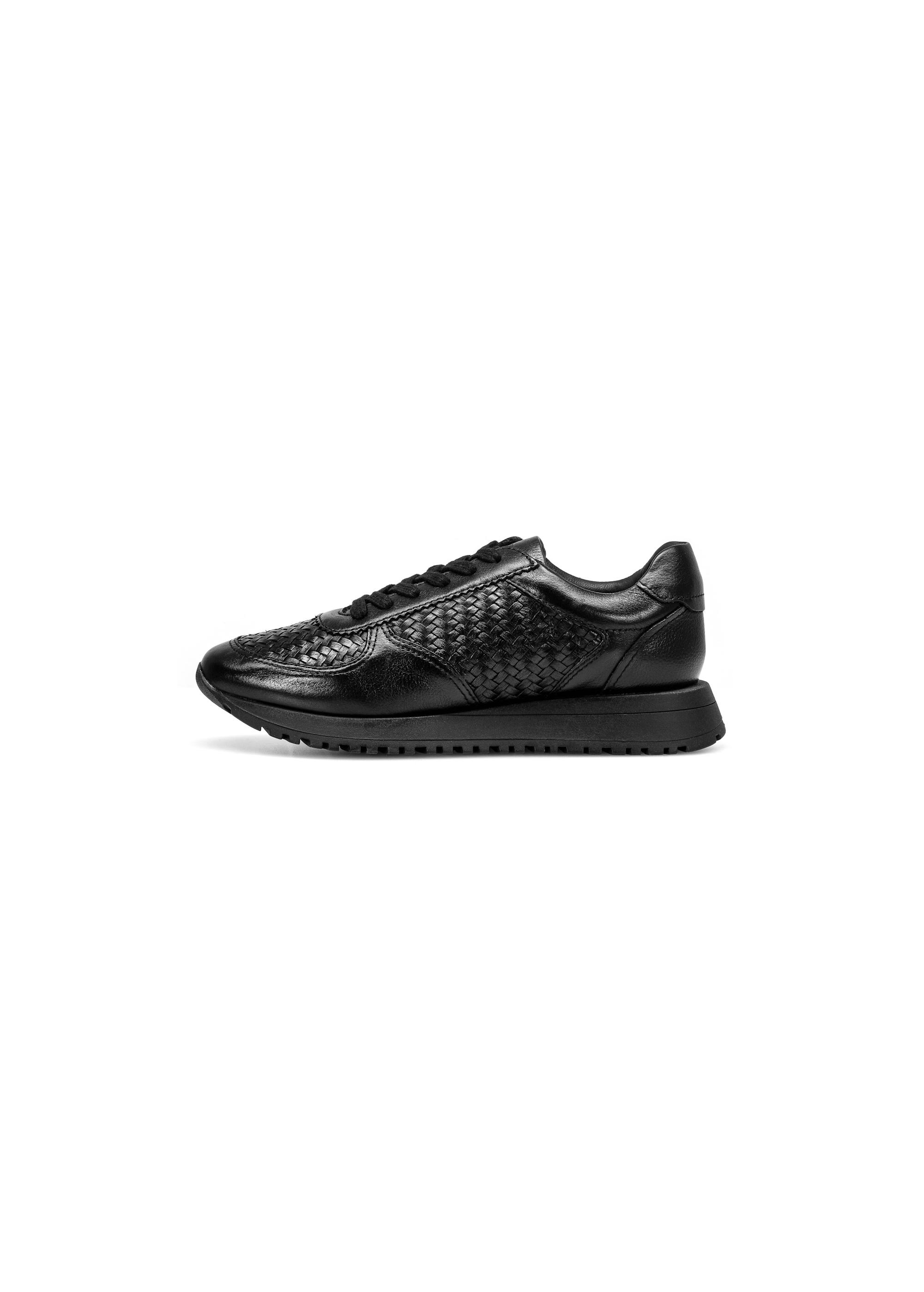 Black leather sports shoes with braid BUTYD-1156-98(W25)-08