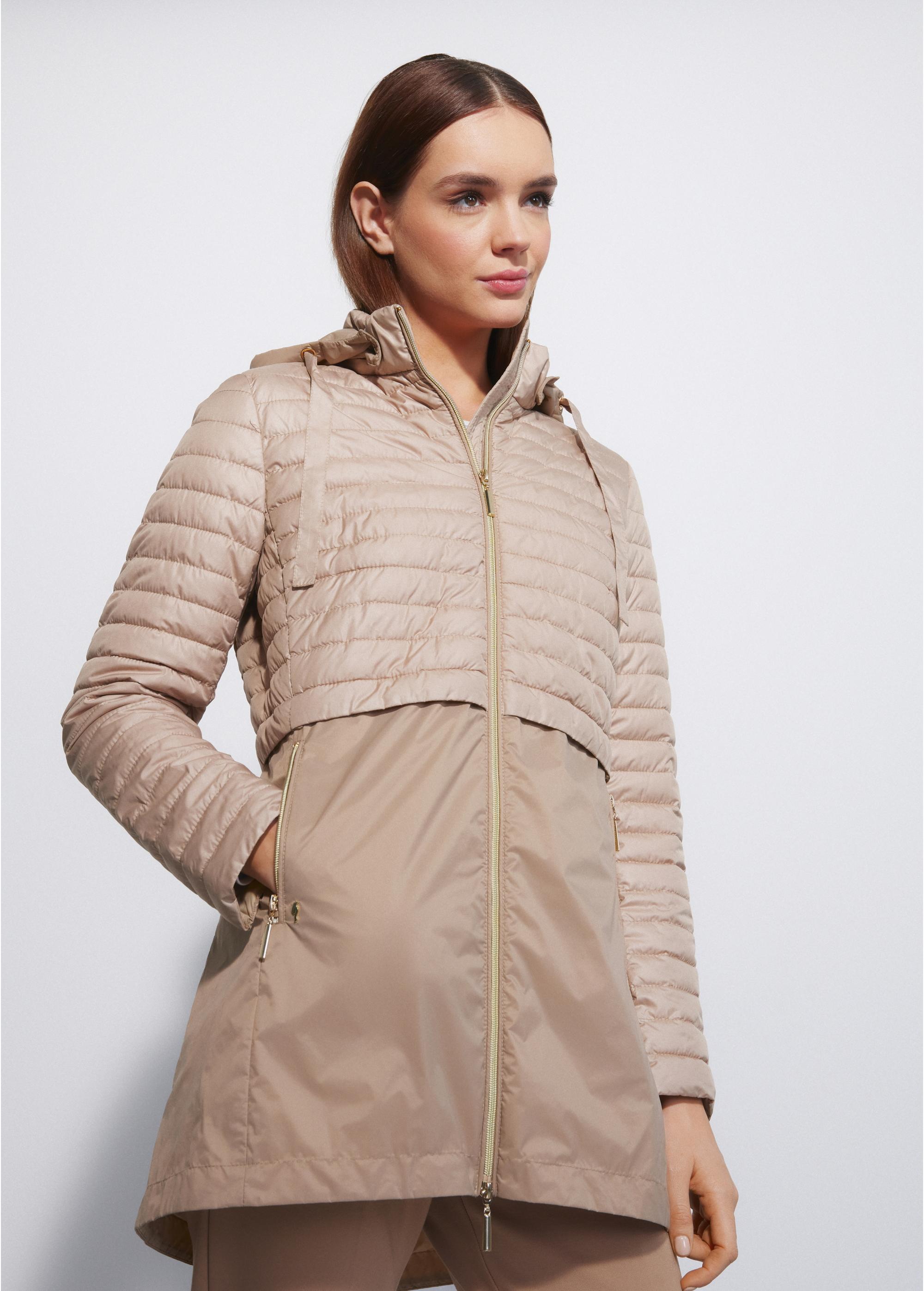 Beige women's hooded jacket KURDT-0422-81(W23)-01