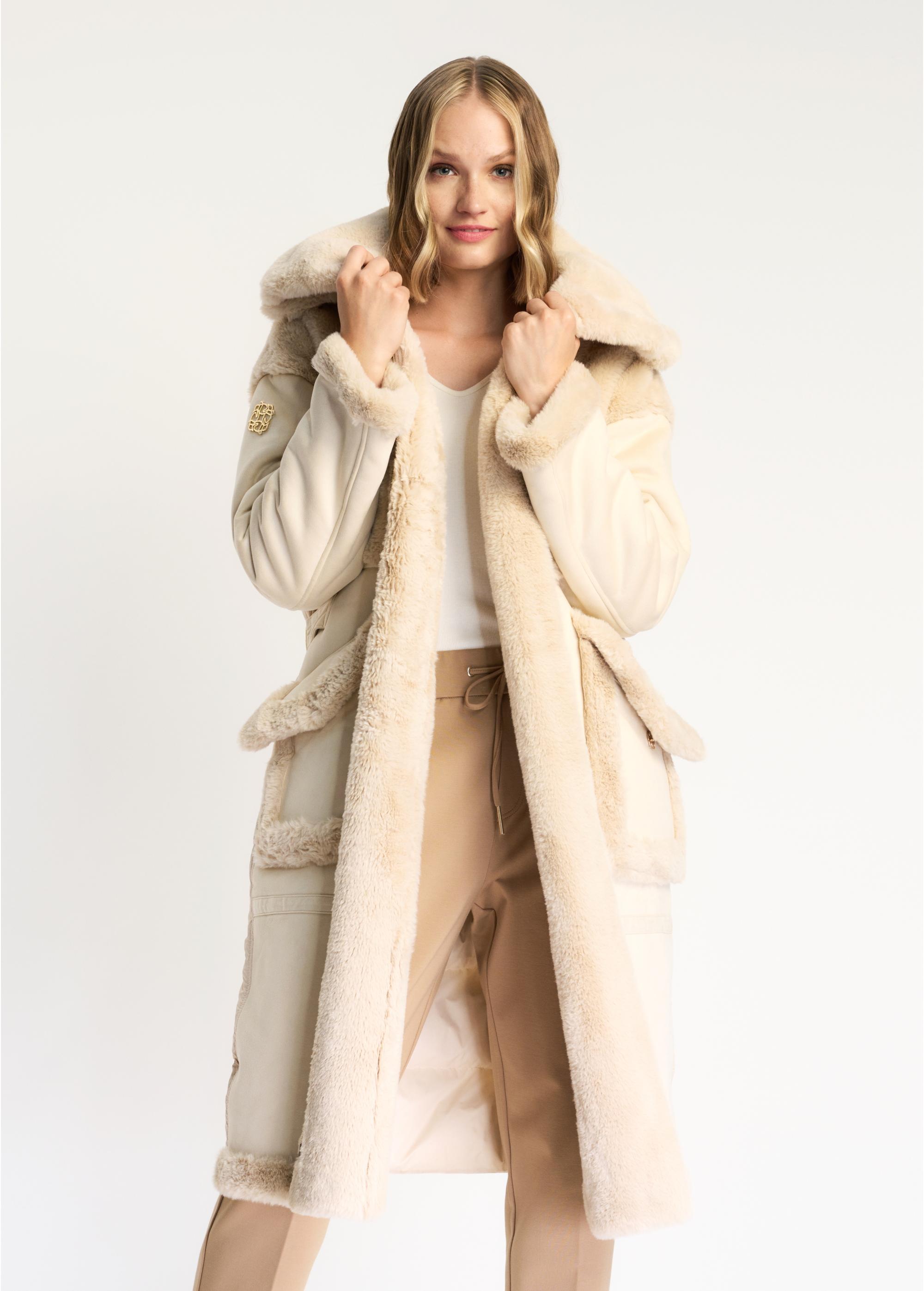 Women's artificial fur coat with hood FUTDP-0014-16(Z22)-01