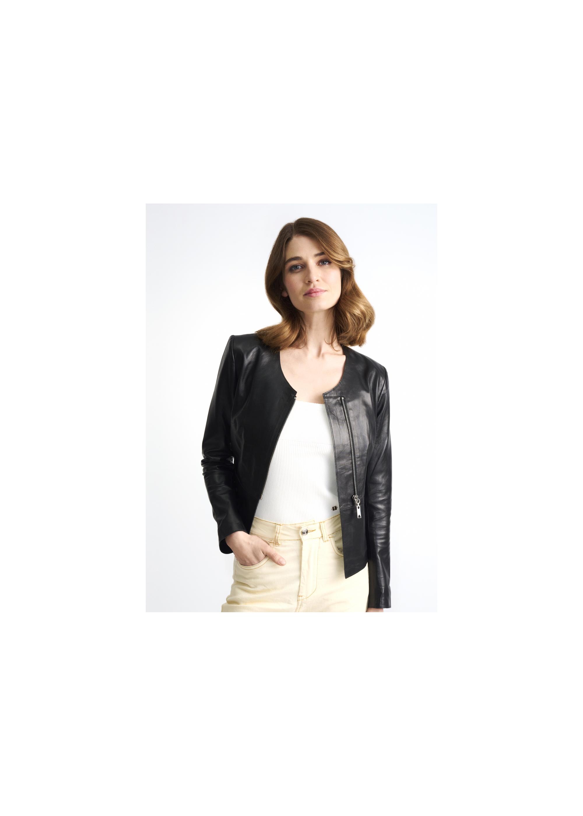 Women's classic black leather jacket KURDS-0232-4229(Z23)-01