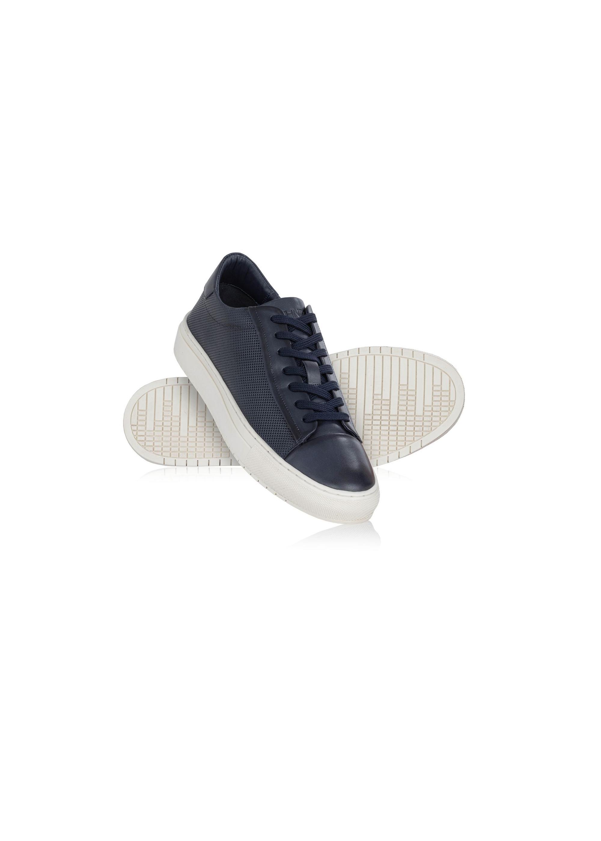 Men's navy blue leather sneakers BUTYM-0458-69(W24)-04