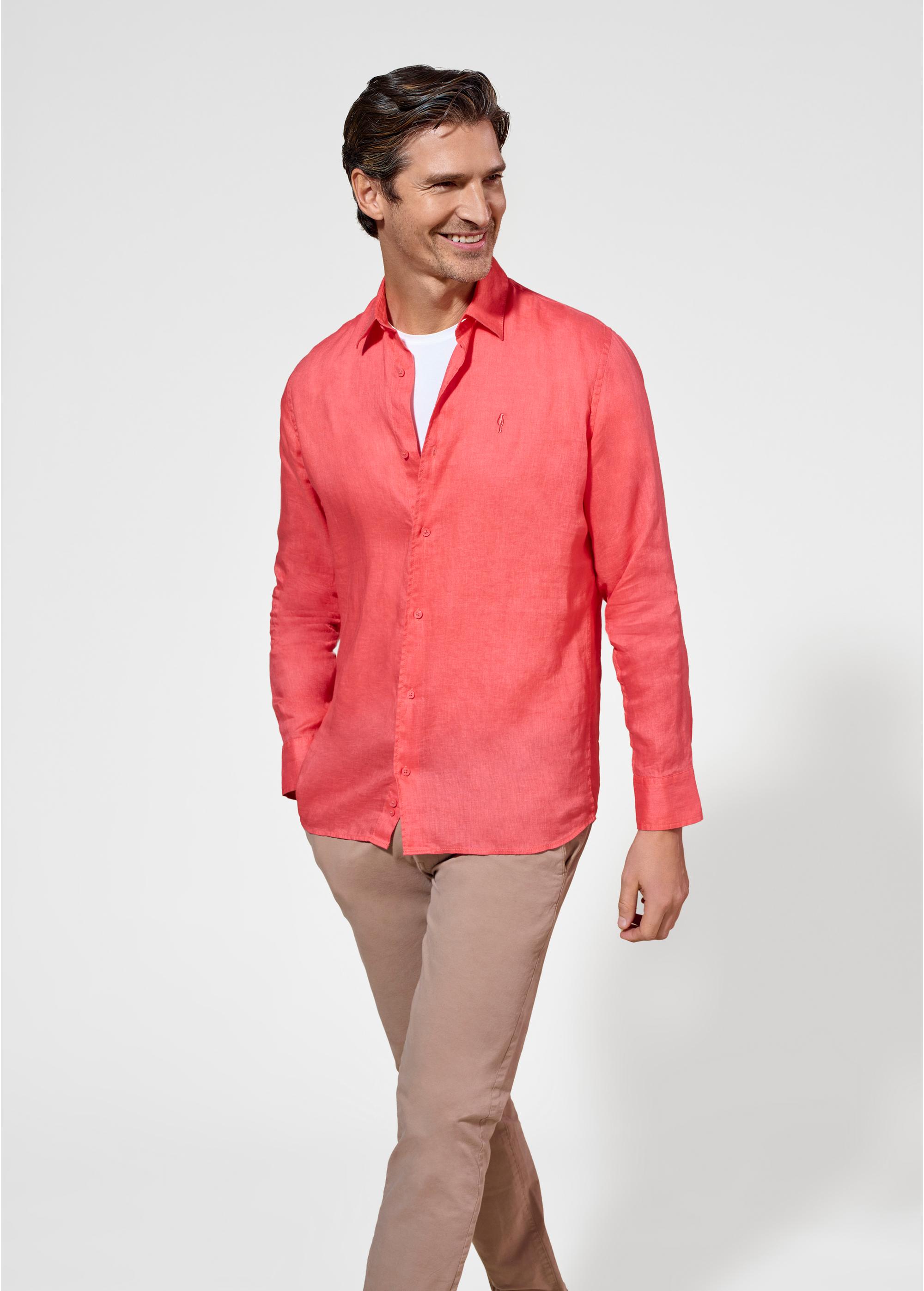 Coral linen men's shirt KOSMT-0321-18(W25)-02