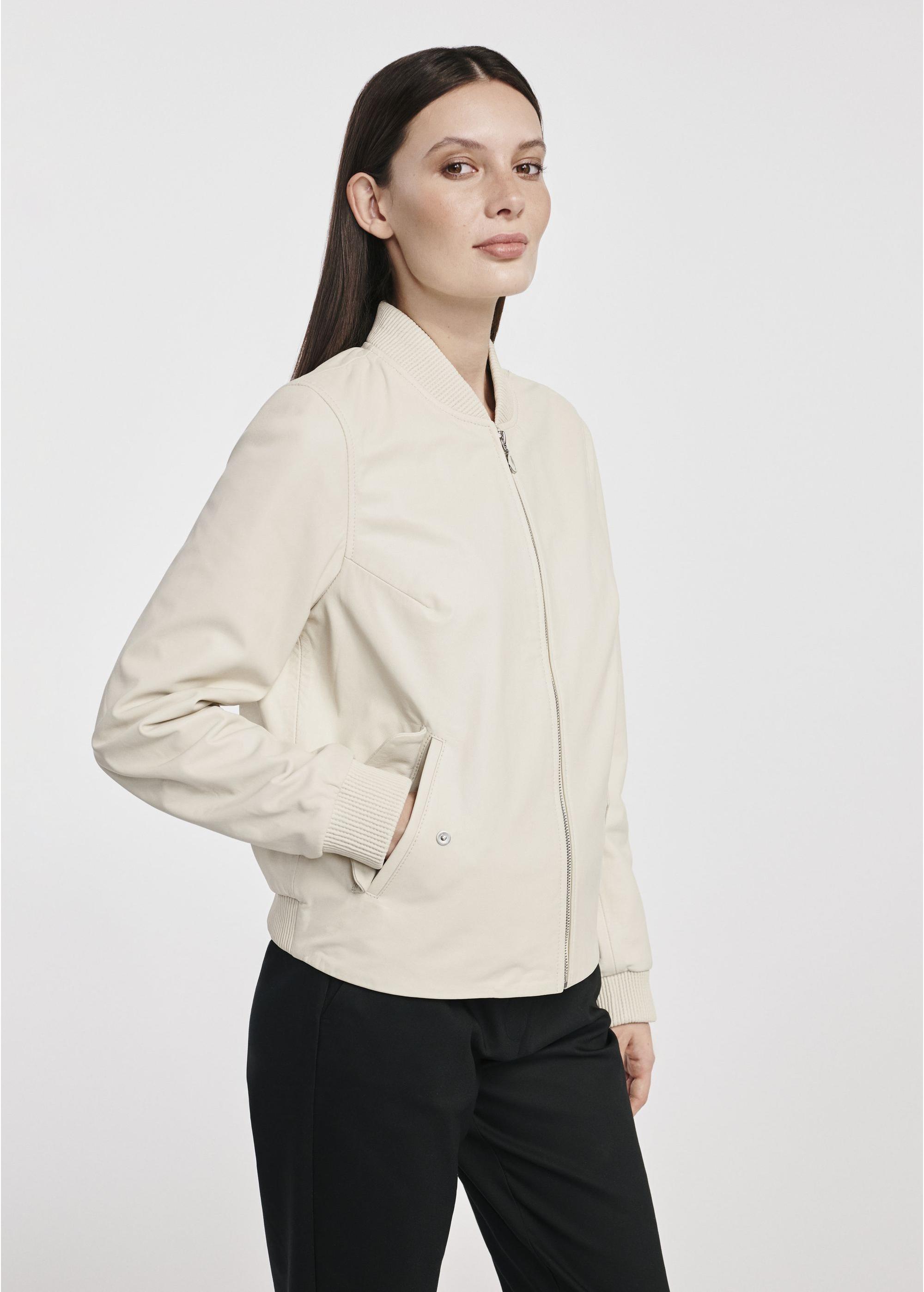 Cream Leather Bomber Jacket KURDS-0538-5621(W25)-05