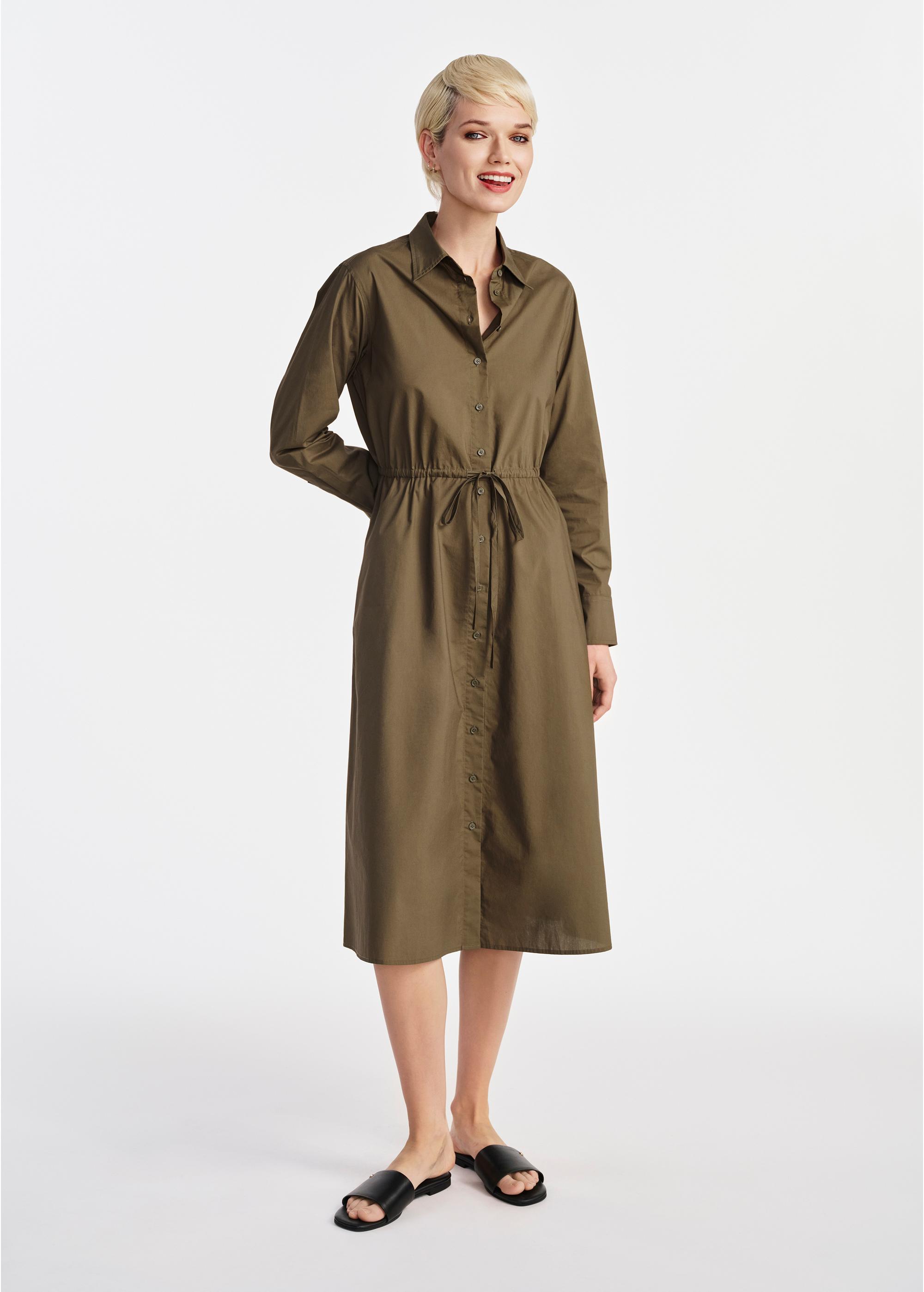 Long sleeve khaki dress SUKDT-0230-55(W25)-01