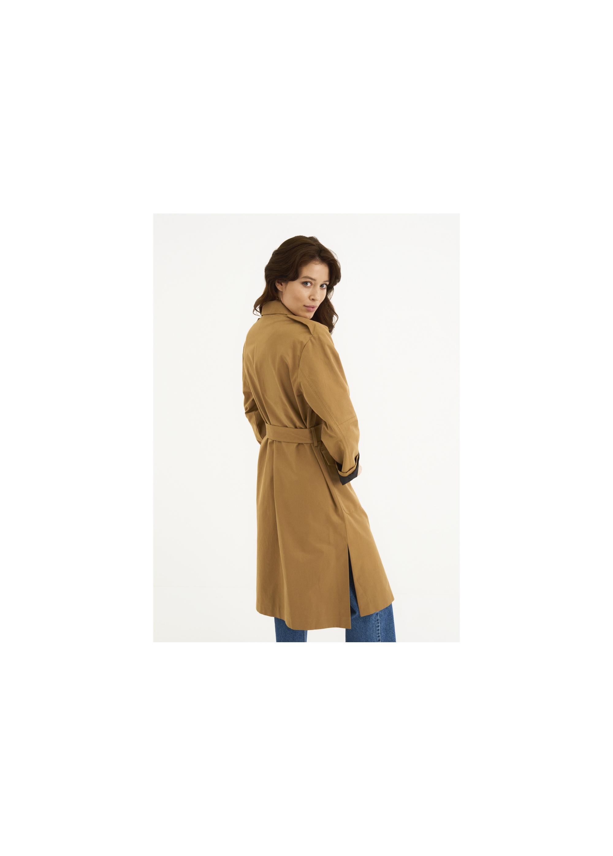 Women's honey colored coat with belt KURDT-0357-81(W22)-03