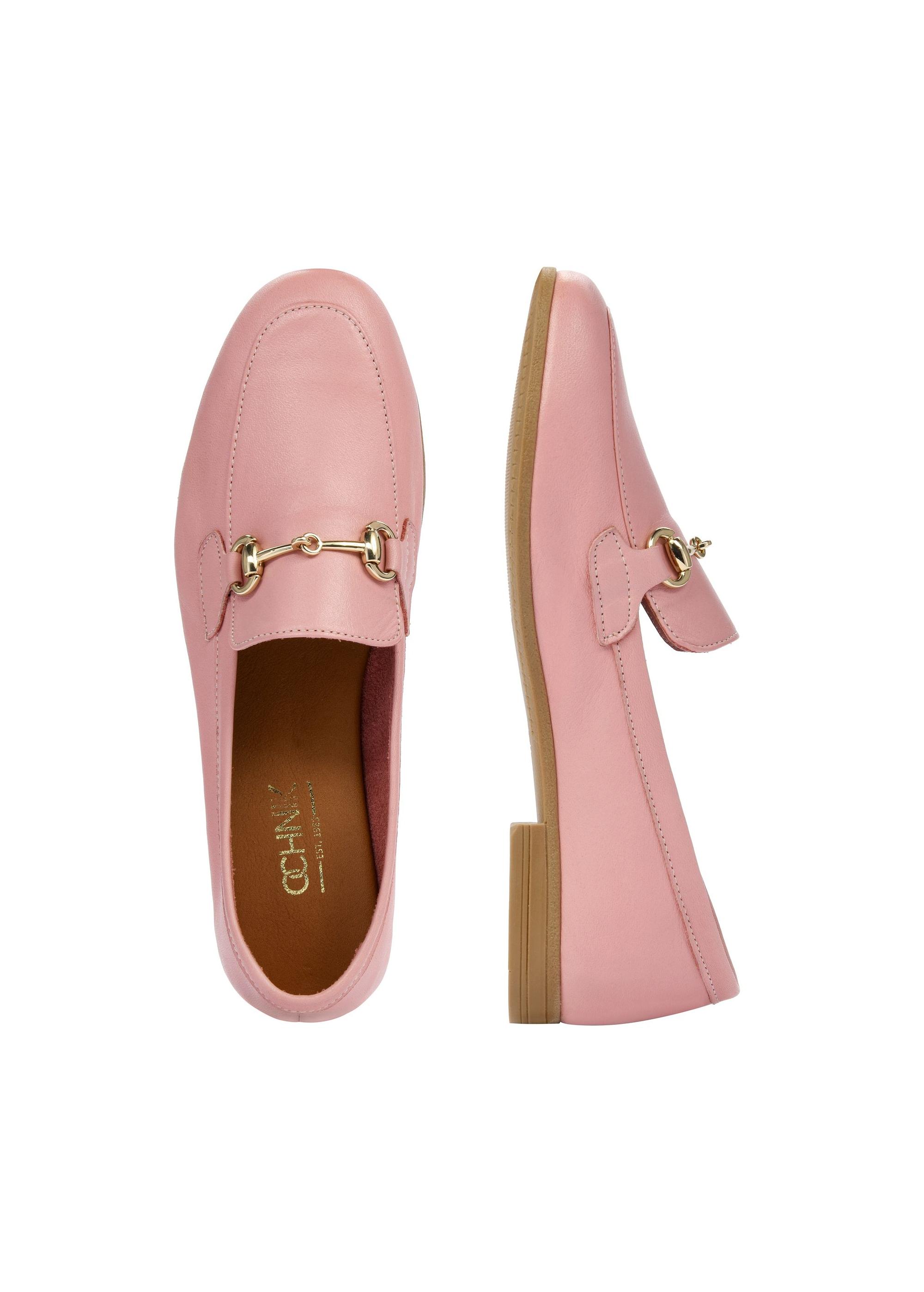 Leather pink women's moccasins with buckle BUTYD-0916-31(W25)