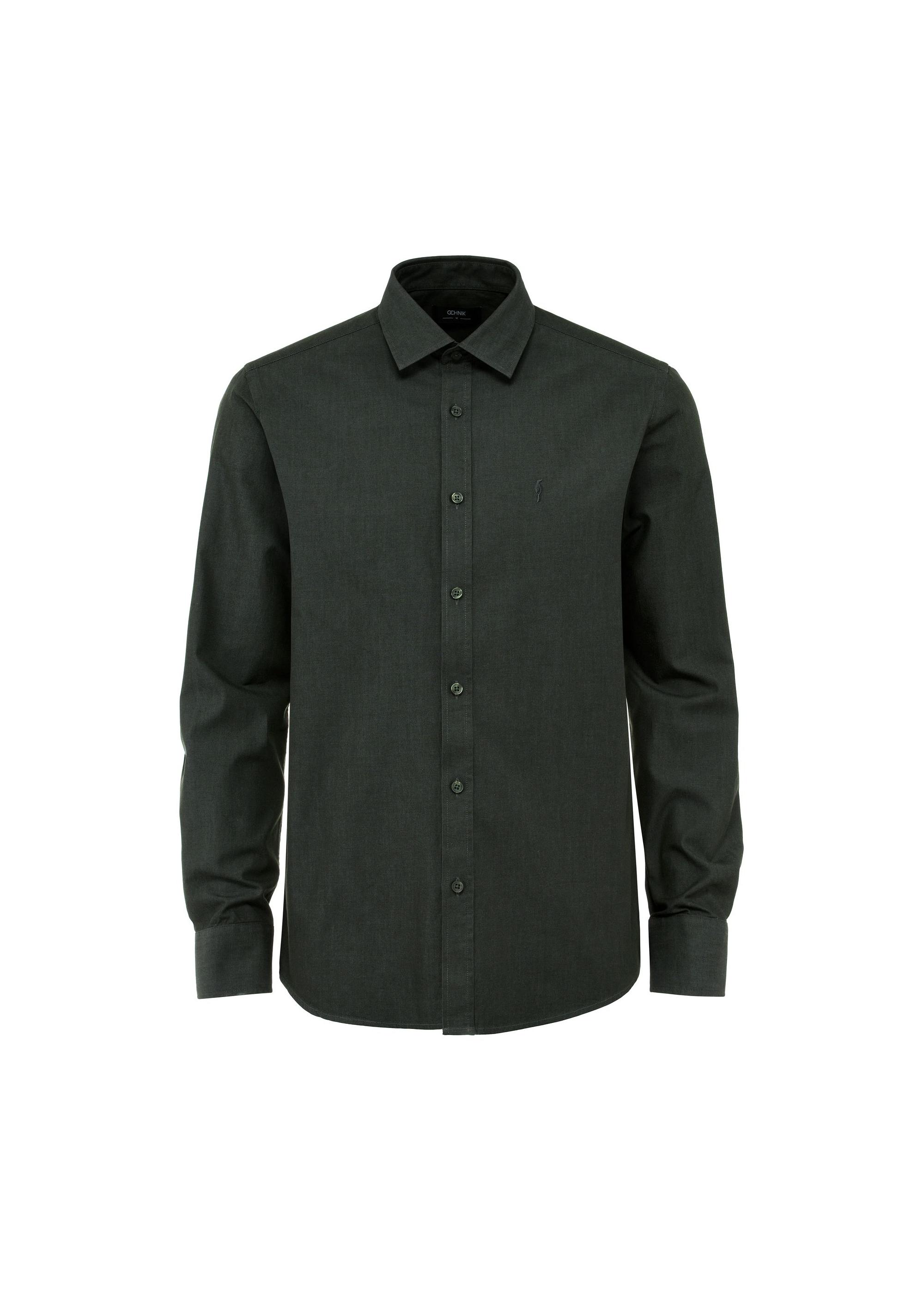 Dark green cotton men's shirt KOSMT-0332-54(Z24)-01