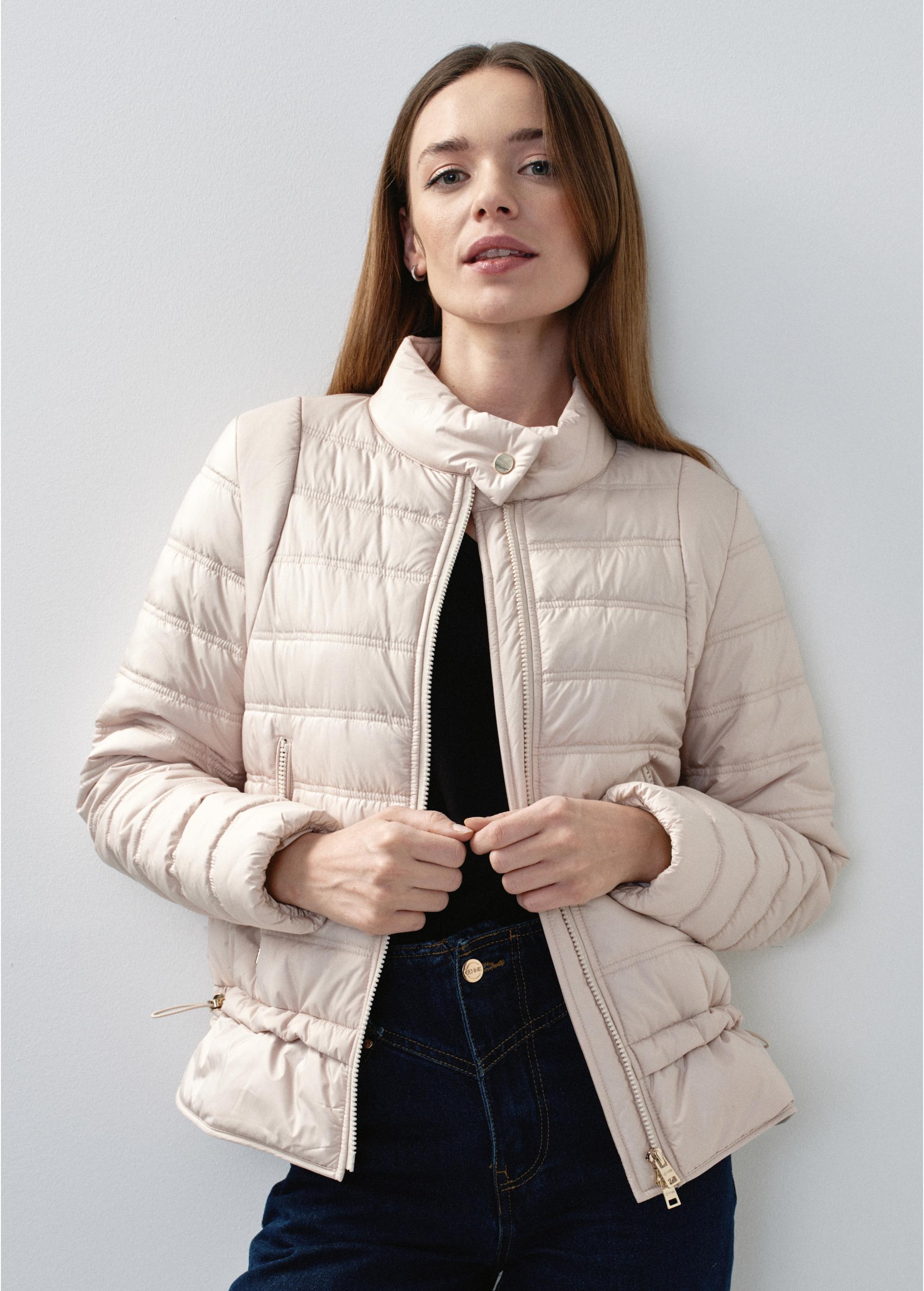 Women's quilted beige insulated jacket KURDT-0500-80(W24)-02