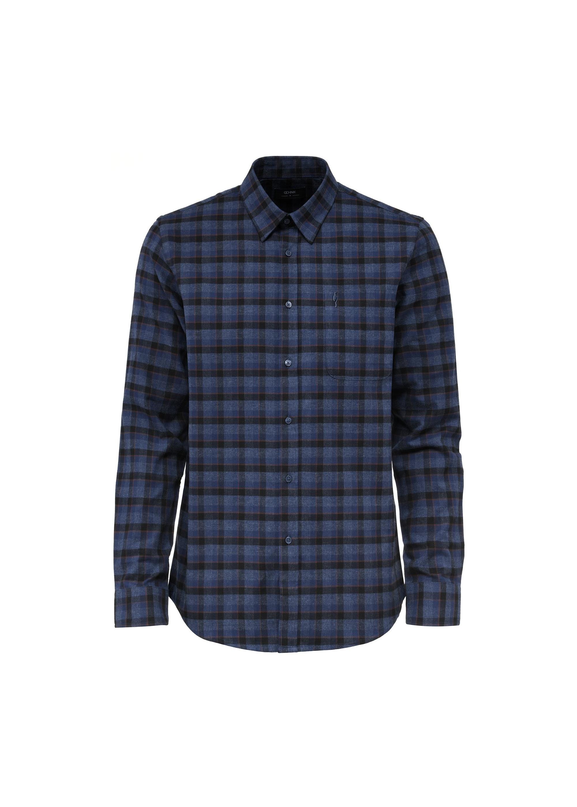 Navy blue men's checkered shirt KOSMT-0333-68(Z24)-04