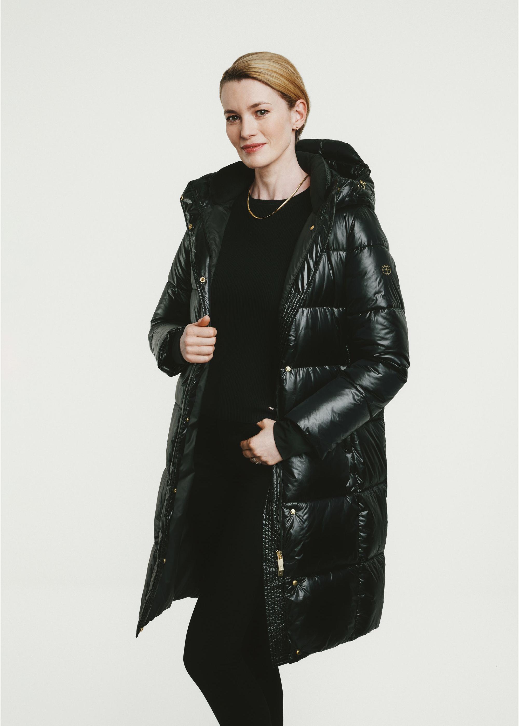 Black long quilted women's jacket KURDT-0531-99(Z24)-01