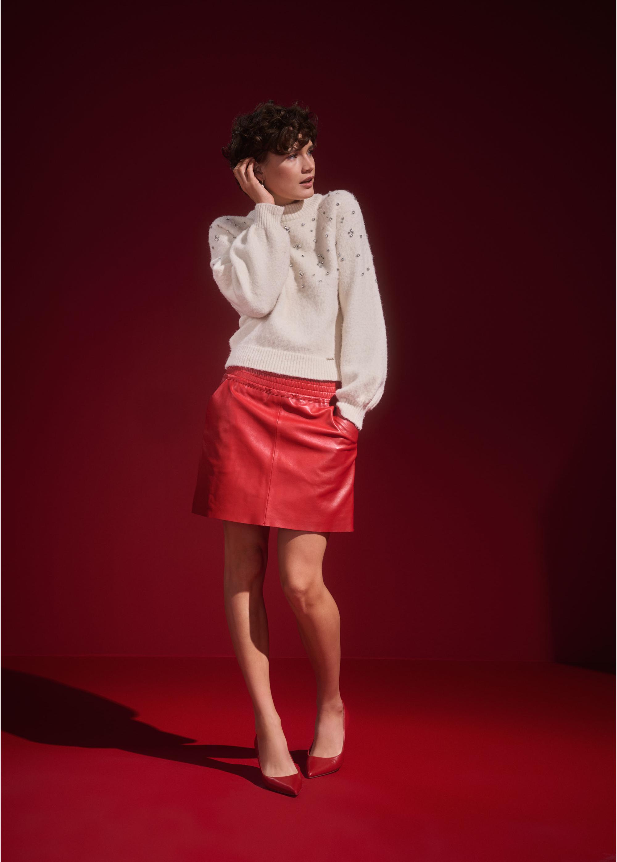 Red leather short skirt SPCDS-0064-2630(Z24)