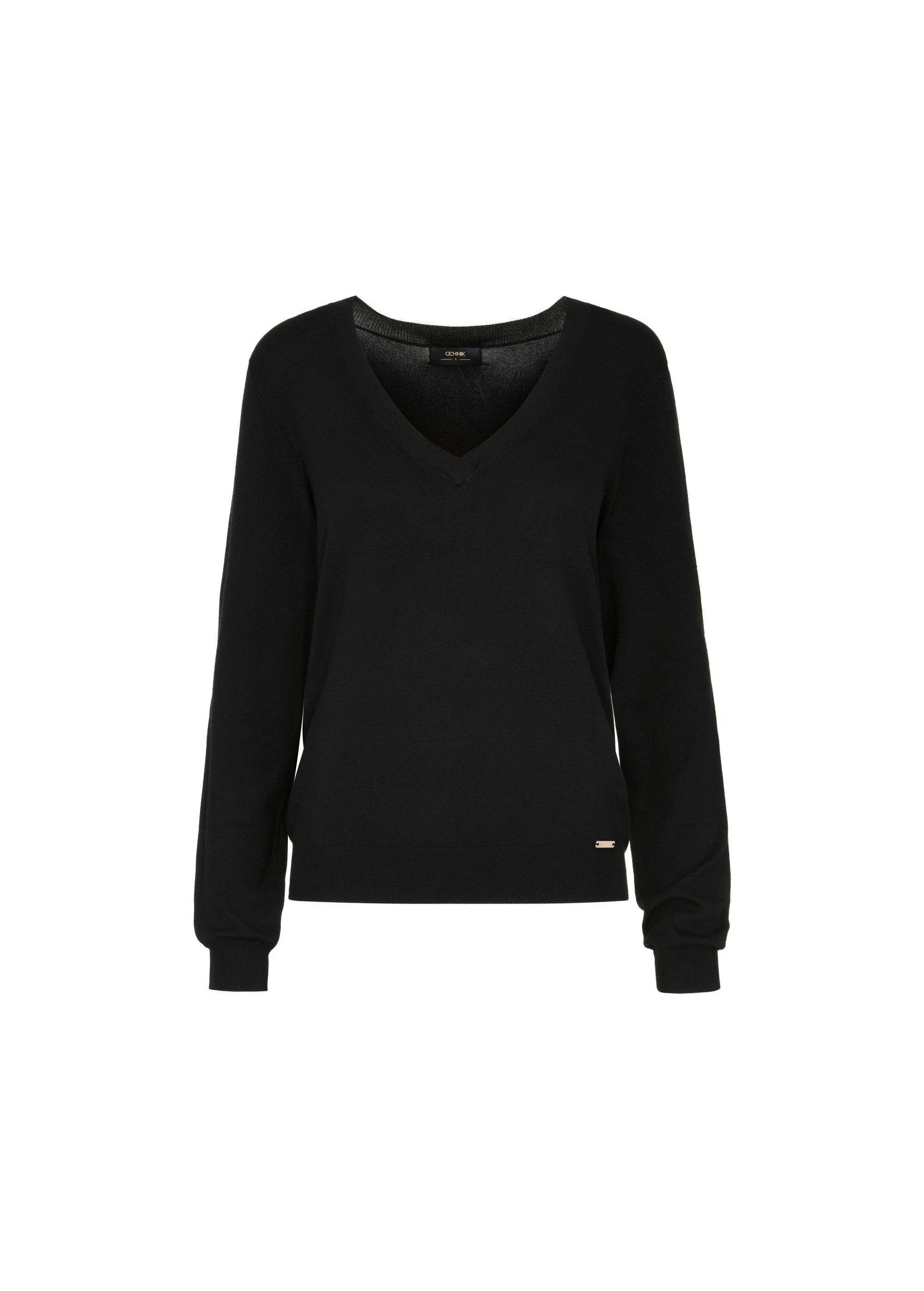 Black sweater with V-neck SWEDT-0201-99(W24)-03